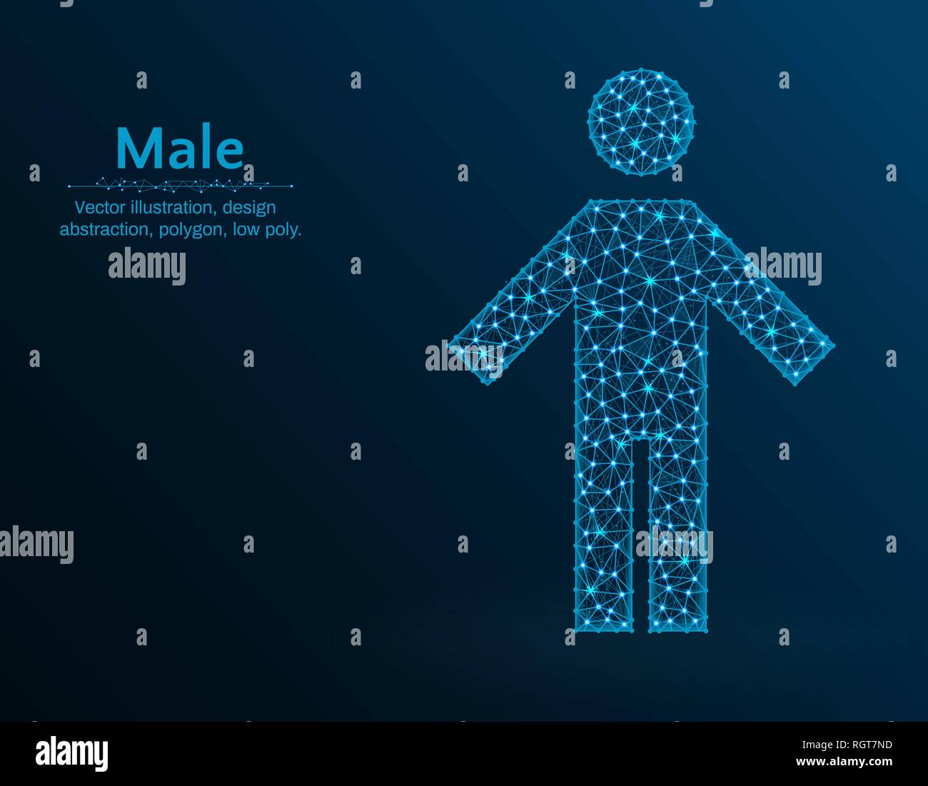 Männliche Low Poly Vector Illustration, mann Symbol auf blauem Hintergrund, abstrakt Design Illustration Stock Vektor