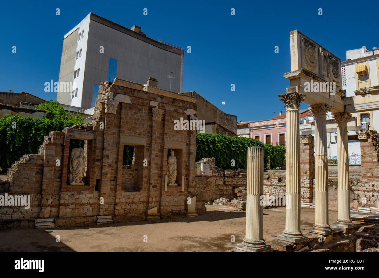 Merida, Badajoz, Spanien; Mai 2015: Ruinen der alten Augusta Emerita Kommunale Forum Stockfoto