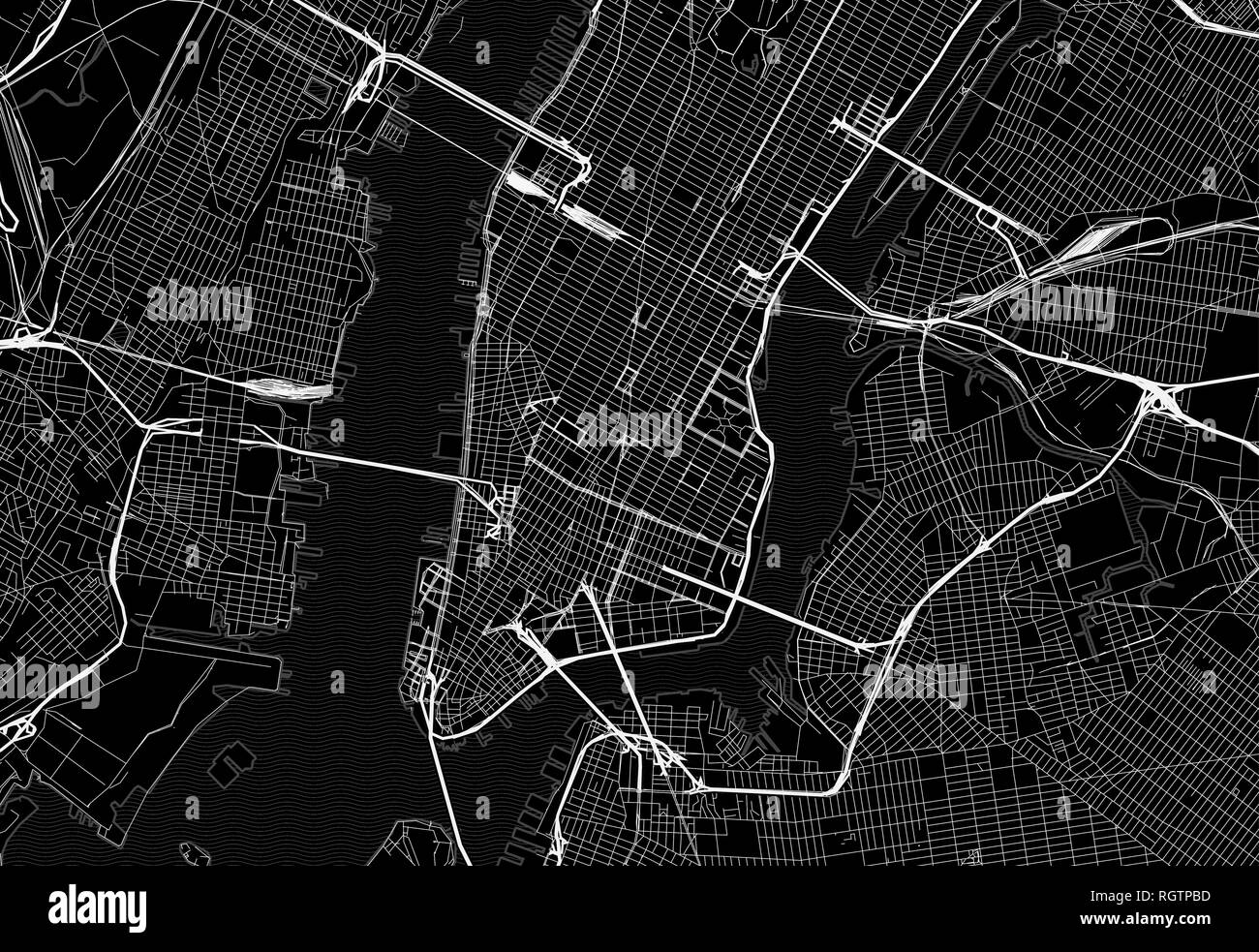 Schwarze Karte von Downtown New York City. Dieser Vektor artmap ist als dekorativer Hintergrund oder eine einmalige Reise Zeichen erstellt. Stock Vektor