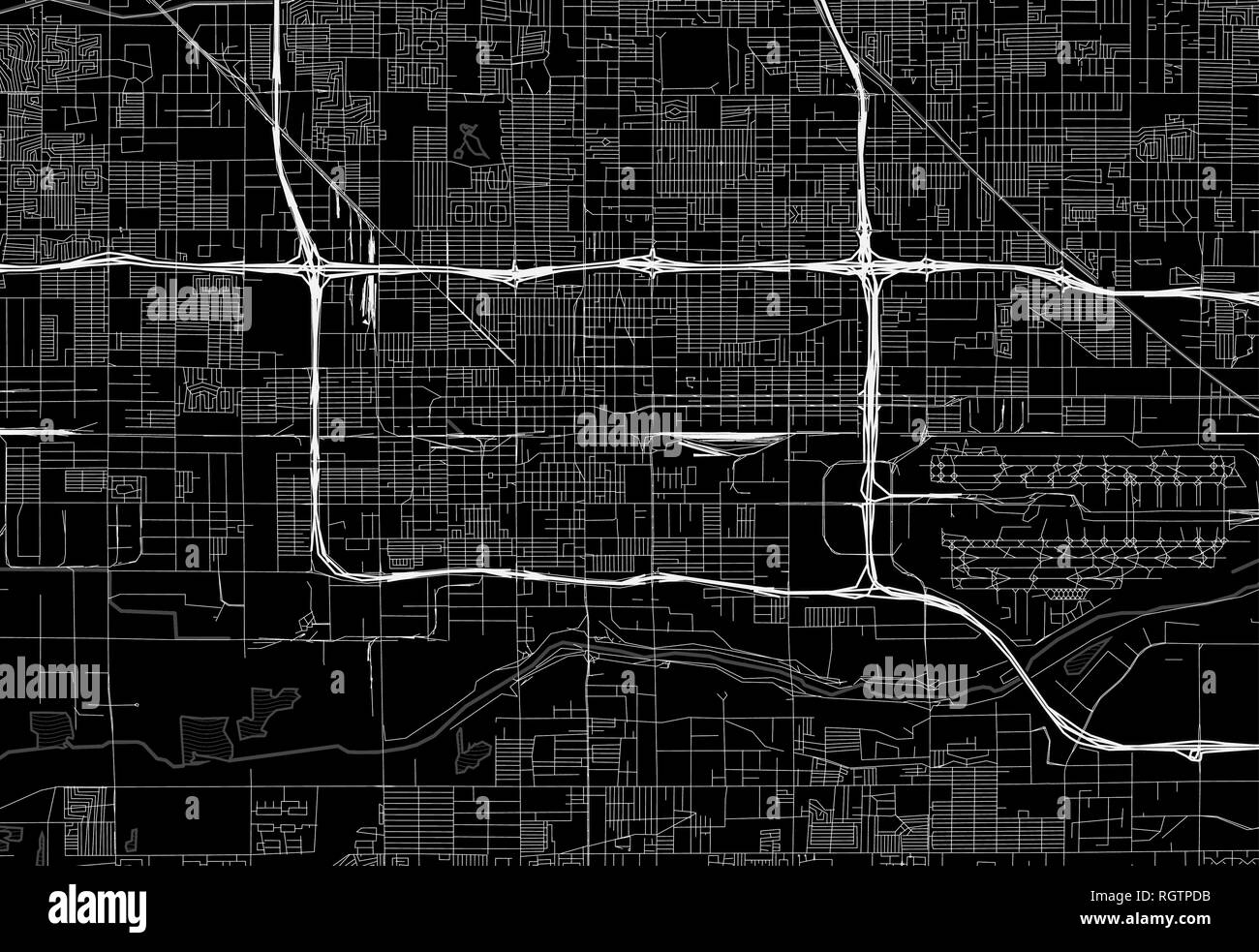 Schwarze Karte von Downtown Phoenix, USA Dieser Vektor artmap als dekorativer Hintergrund oder eine einmalige Reise Zeichen erstellt wird. Stock Vektor