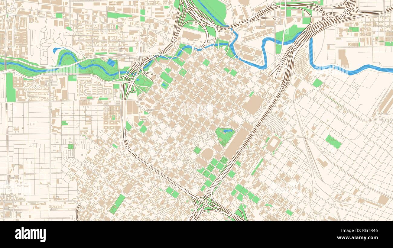 Stadtplan von Houston, Texas. Dieses klassische farbige Karte von Houston enthält mehrere Formen für Autobahnen, größeren und kleineren Straßen, Wasser und Parks als Stock Vektor