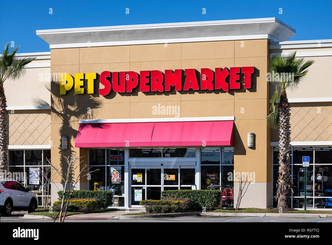 Pet-Supermarkt store Exterieur, Orlando, Florida, USA. Stockfoto