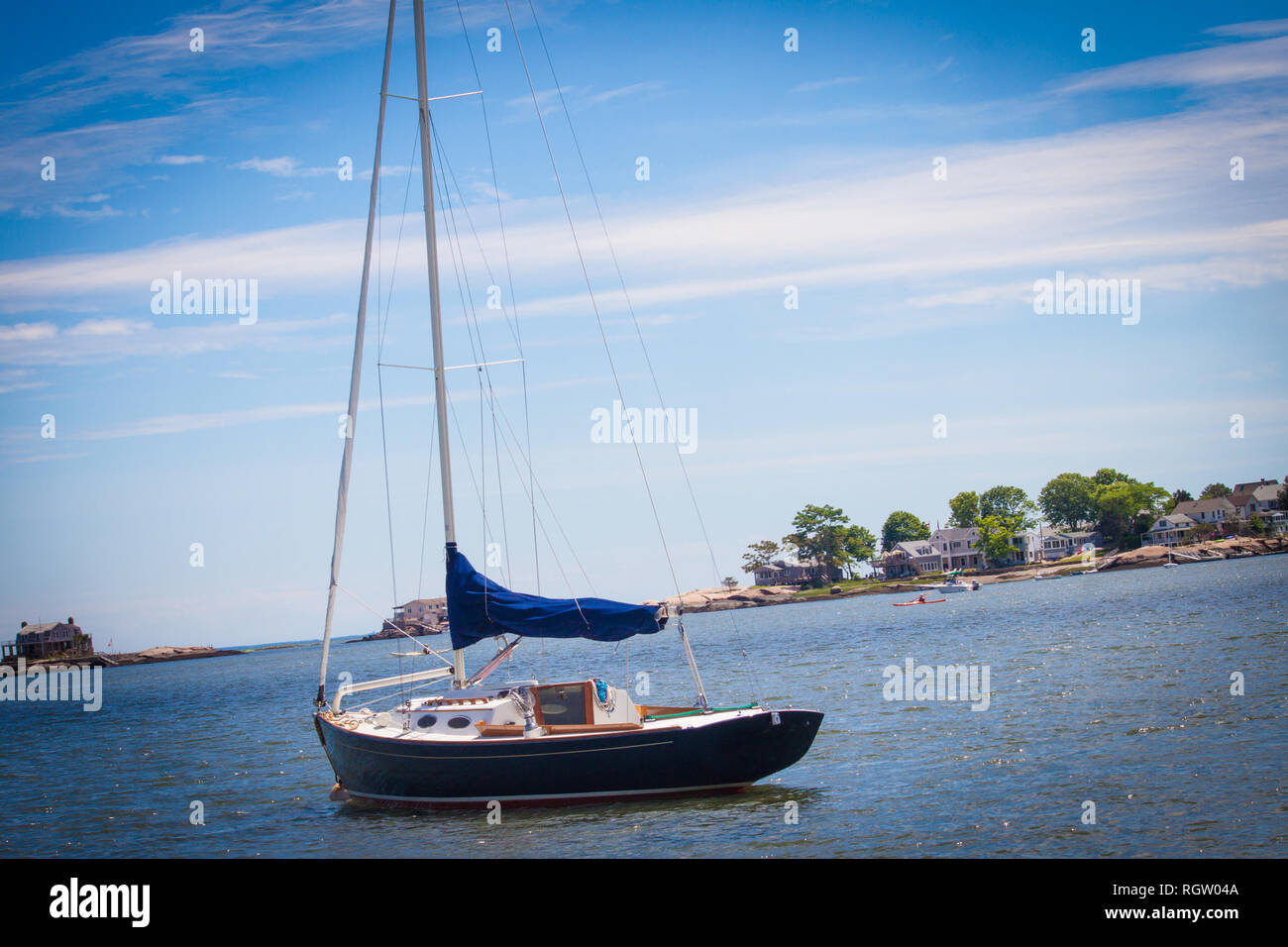 Boot Fahrer. Öffentliche Fingerhut Insel Tour von einem Boot mit Public Viewing von Häusern, Grundstücken, auf verschiedenen Inseln, einem Fluss/Meer. Stockfoto
