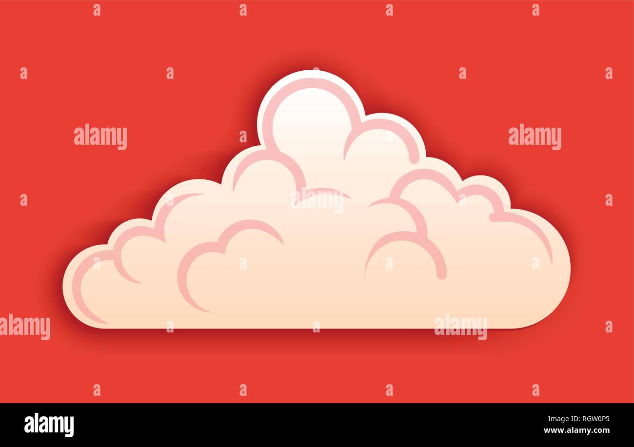 Flauschige Wolke, Vektor clipart in abgehackte Stil auf roten Hintergrund. Stock Vektor