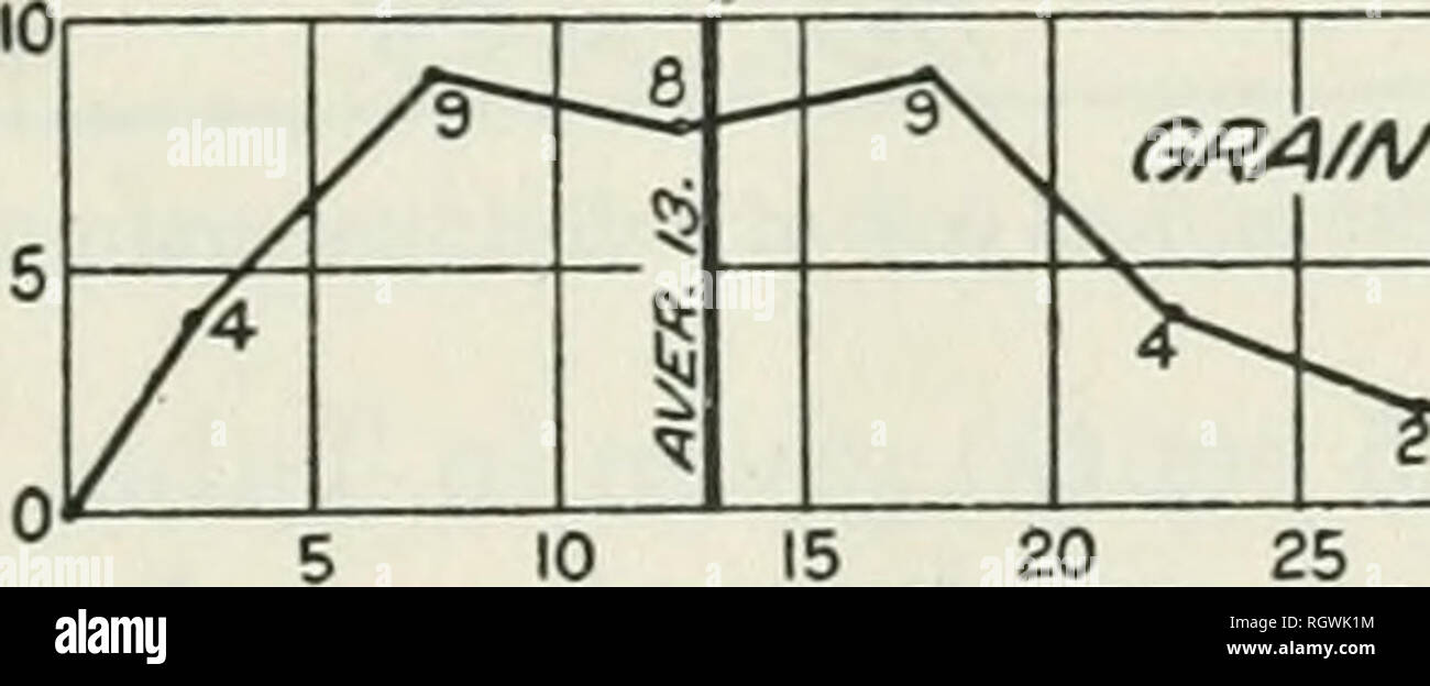 . Bulletin. 1901-13. Landwirtschaft Die Landwirtschaft. 6 8 10 12 14 CSA/TS PSR ACf^e. Jo 0 wlO 0 • 30 l*J 20 US 1 1 1 1 1 SOLHY^W^D GAA/G PLOIVS. k 1 1 1 1&gt; ^-^ 8 1 1 i ., ^1^15 20 25 C £ r/vrS PfTR AC/? Â £ 35 40 ausgenommen gebrauchte Anbaugeräte, die Kosten pro Acre - Zeit für 1 - Pferd kultivatoren reicht von 2,6 bis 6,8 Cent, mit der grösseren Zahl zwischen 4 und 5 Cent. Ein paar 3-Pferd (zweireihig) Multi-Kulti-vators sind mit den 2 Pferd enthalten. Nur 3 der 2 oder 3 Pferd Kultivatoren kosten über 13 Cents pro Acre. Eine davon war ein extra Grubber, gekauft gebraucht und nur auf 15 Hektar in verwendet w Stockfoto