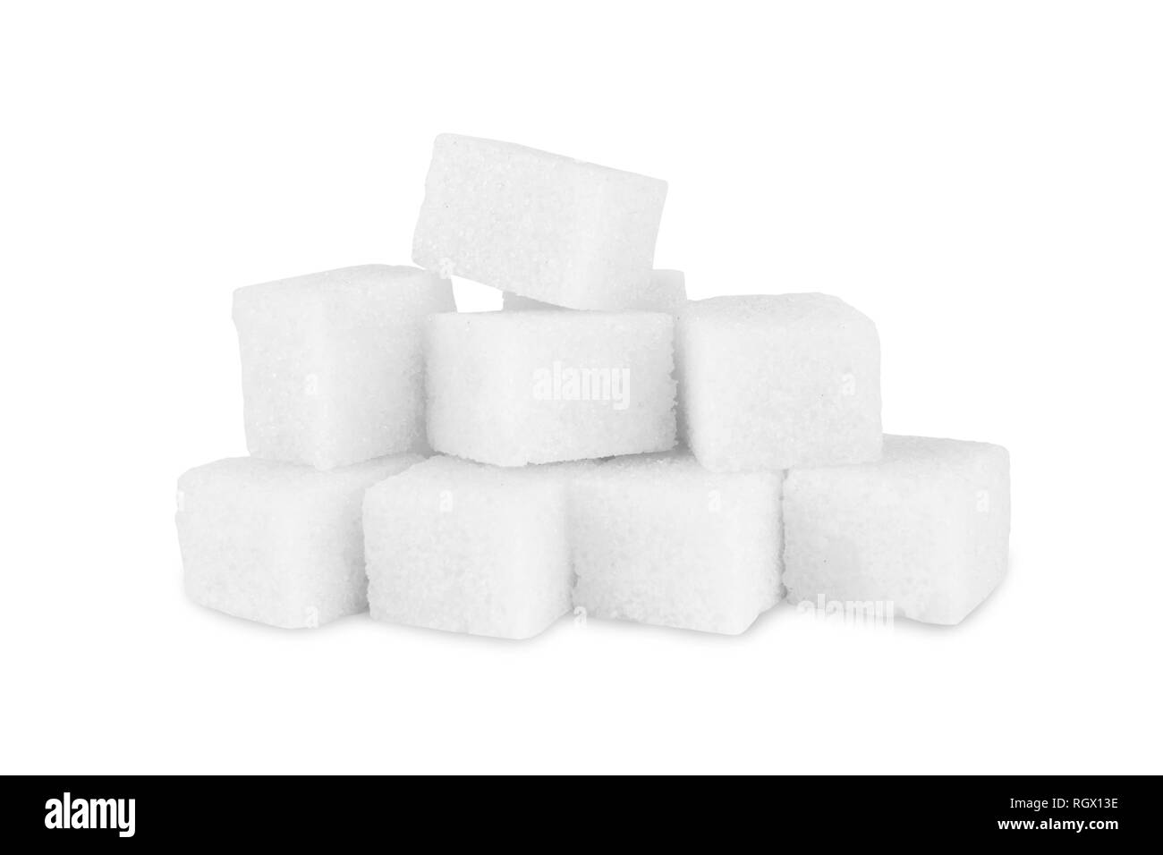 Haufen von Zucker Klumpen, isoliert auf weißem Hintergrund Stockfoto