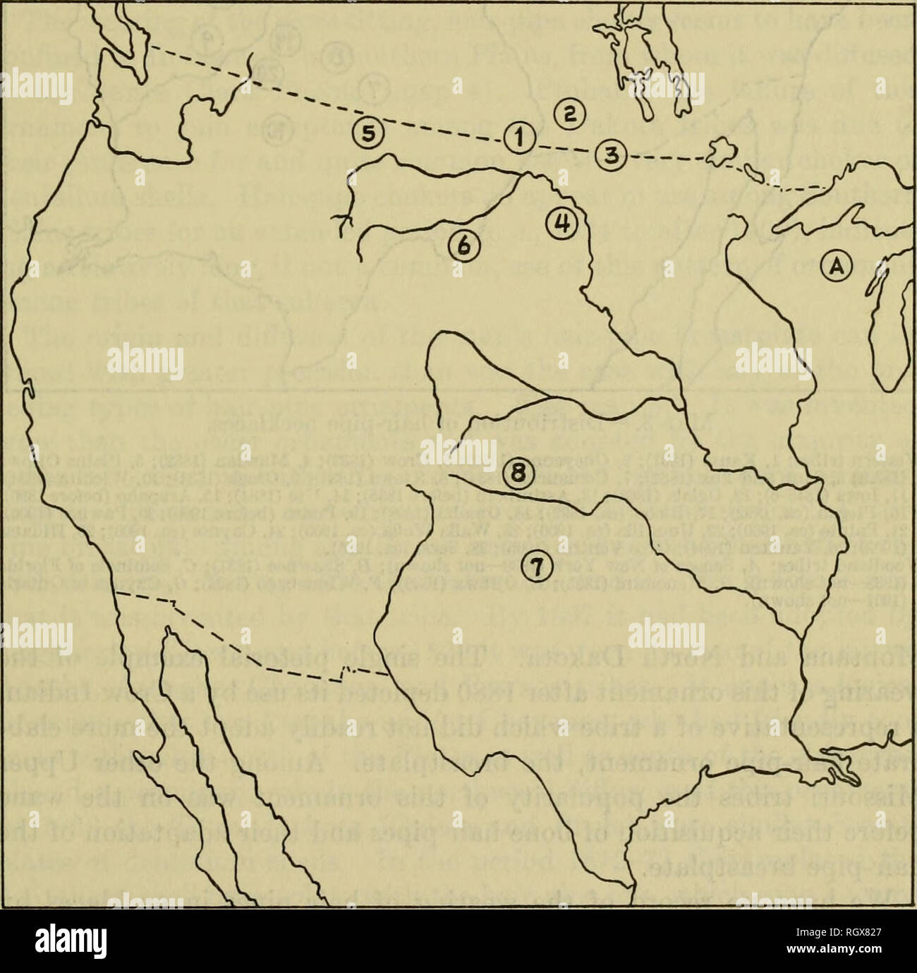 . Bulletin. Ethnologie. Anthr. PaP. Nr. 50] Plains Indianer HAAR ROHRE - EWERS 77 Das Tragen von Haar Rohre als Haarspangen (Karte 2) erscheint die beliebteste Verwendung des Haares Rohre wurden unter Männern der oberen Missouri über den Teton Dakota in der ersten Hälfte des 19. Jahrhunderts. Angesichts dieser Verteilung können wir vermuten, dass die Krähe und Hidatsa Männer, die Haare Rohre von larocque und Alexander Henry in 1805-6 erhalten, verwenden wahrscheinlich von Ihnen als Haarspangen. Mit der Ex-übersetzungsaktes der Krähe und Plains Cree kein Stamm dieser Gruppe bekannt ist abgenutzt Haar zu haben-pipe Ohr Anhänger. Das Auftreten Stockfoto