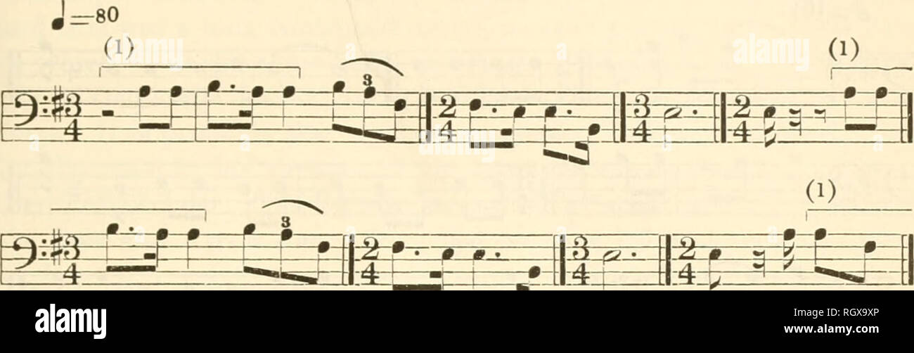 . Bulletin. Ethnologie. Dexsmore] NOOTKA UND QUILEUTE MUSIK 151 Yakima (Katalog Nr. 1505) Nr. 69. Song von Defiance (a) Aufgezeichnet von Frau Wixson Pakkee. (1) (1) (1) ei =^= t=^) (1) (2) m^4 =^ (2) W • "rrc^-g^^ SS ^^E^z.b. aiis # - • - r^F M 0-#-n-^s^s = t4: 0) fin^^^&gt; -^- TBANSLATIOIT Sie meinen Weg nicht finden, auch wenn sie dorthin fahren. Analyse. - Es ist eine höhnische Qualität sowohl in der rhythmischen Einheiten dieser Song. In der ersten Einheit wir Hinweis der Aufstieg einer ganzen Ton, der von einer entsprechenden Abstieg folgte, die höhere Note wird akzentuiert. Die zweite Einheit ist länger als die erste, seinen Zählerstand - Abteilungen ar Stockfoto