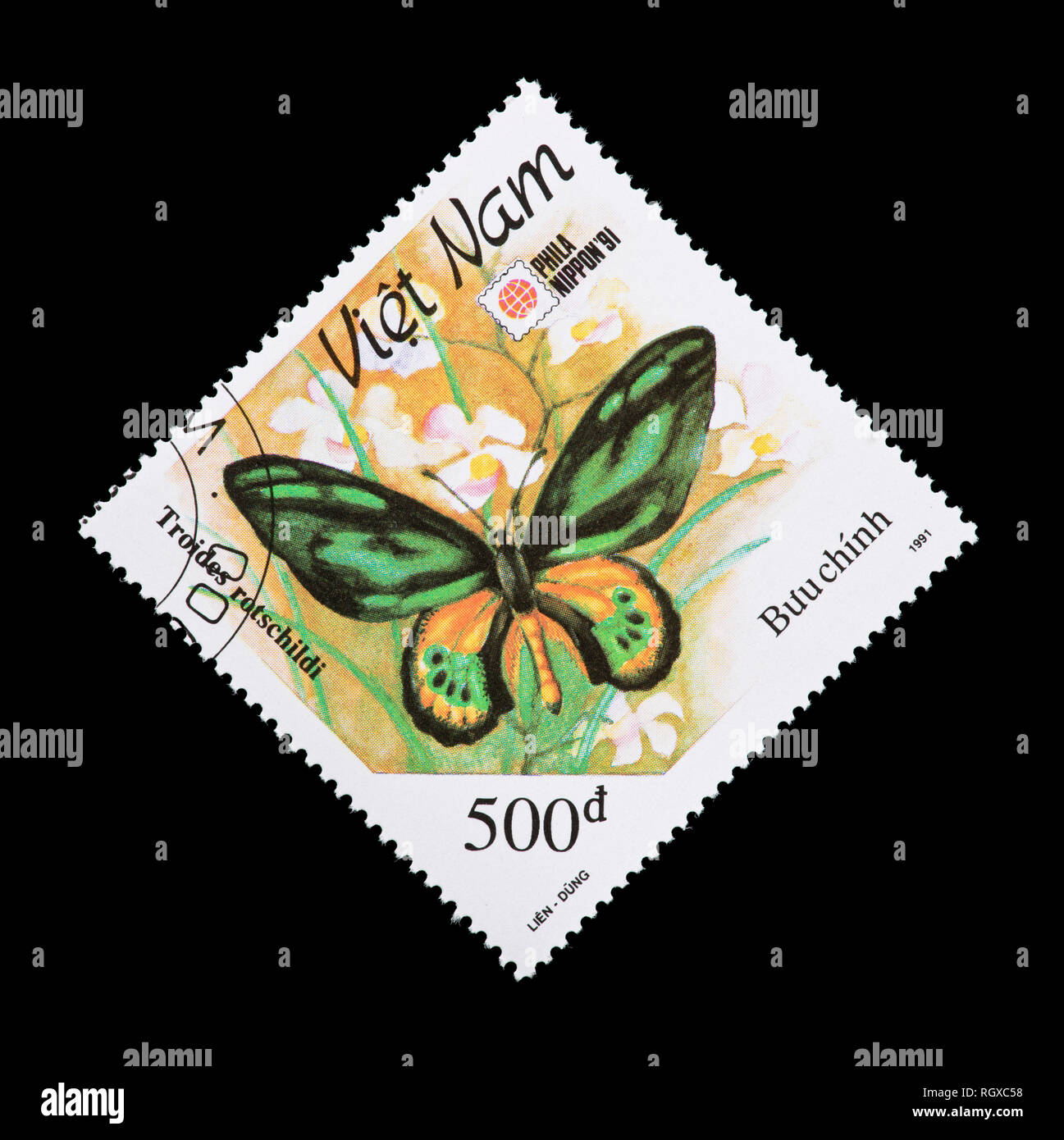 Briefmarke aus Vietnam, ein Rothschild birdwing Butterfly (Ornithoptera victoriae) Stockfoto