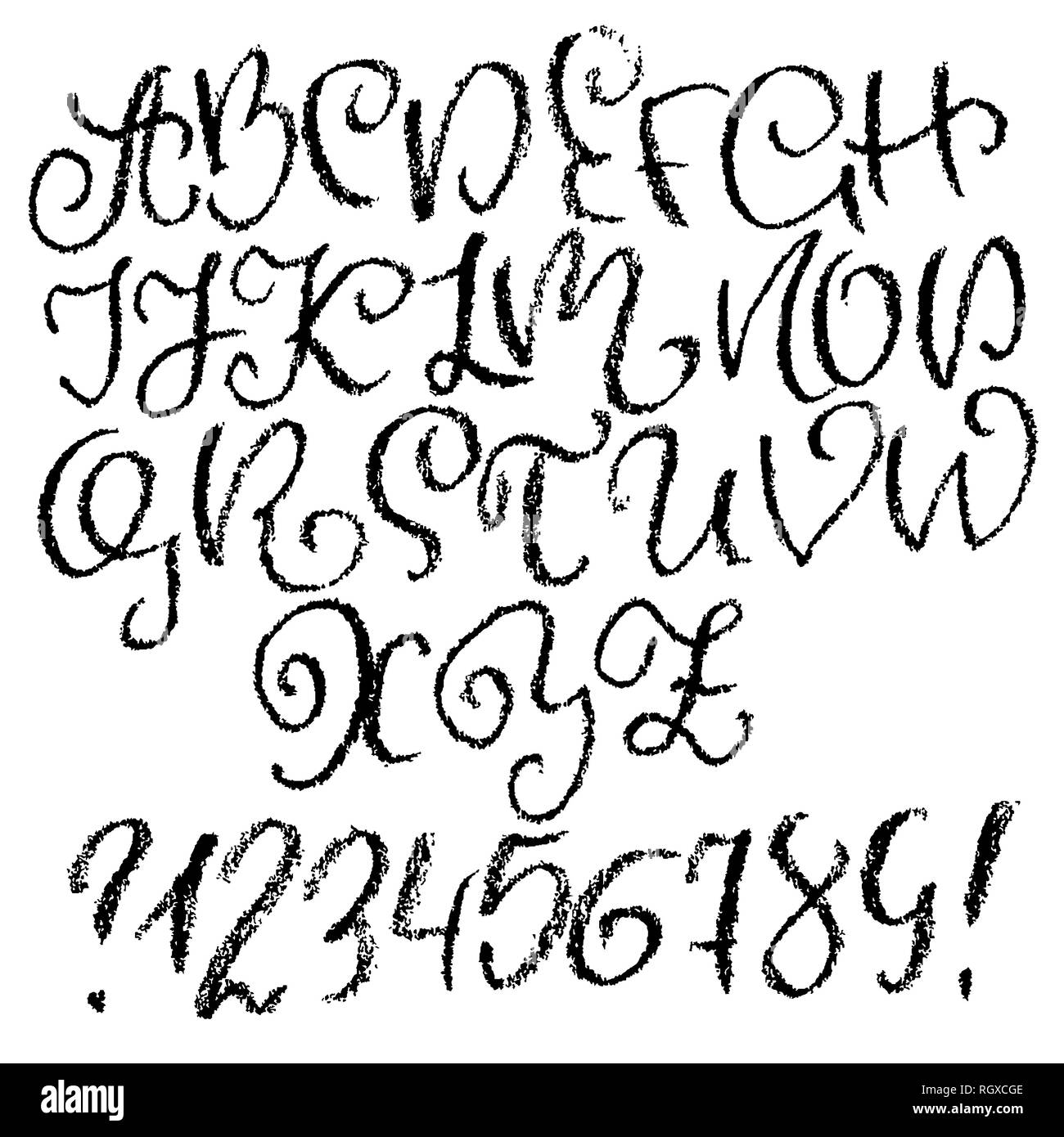 Crayon curly Font. Grunge Skript auf weißem Hintergrund. Vektor Kalligraphie Abbildung. Stock Vektor