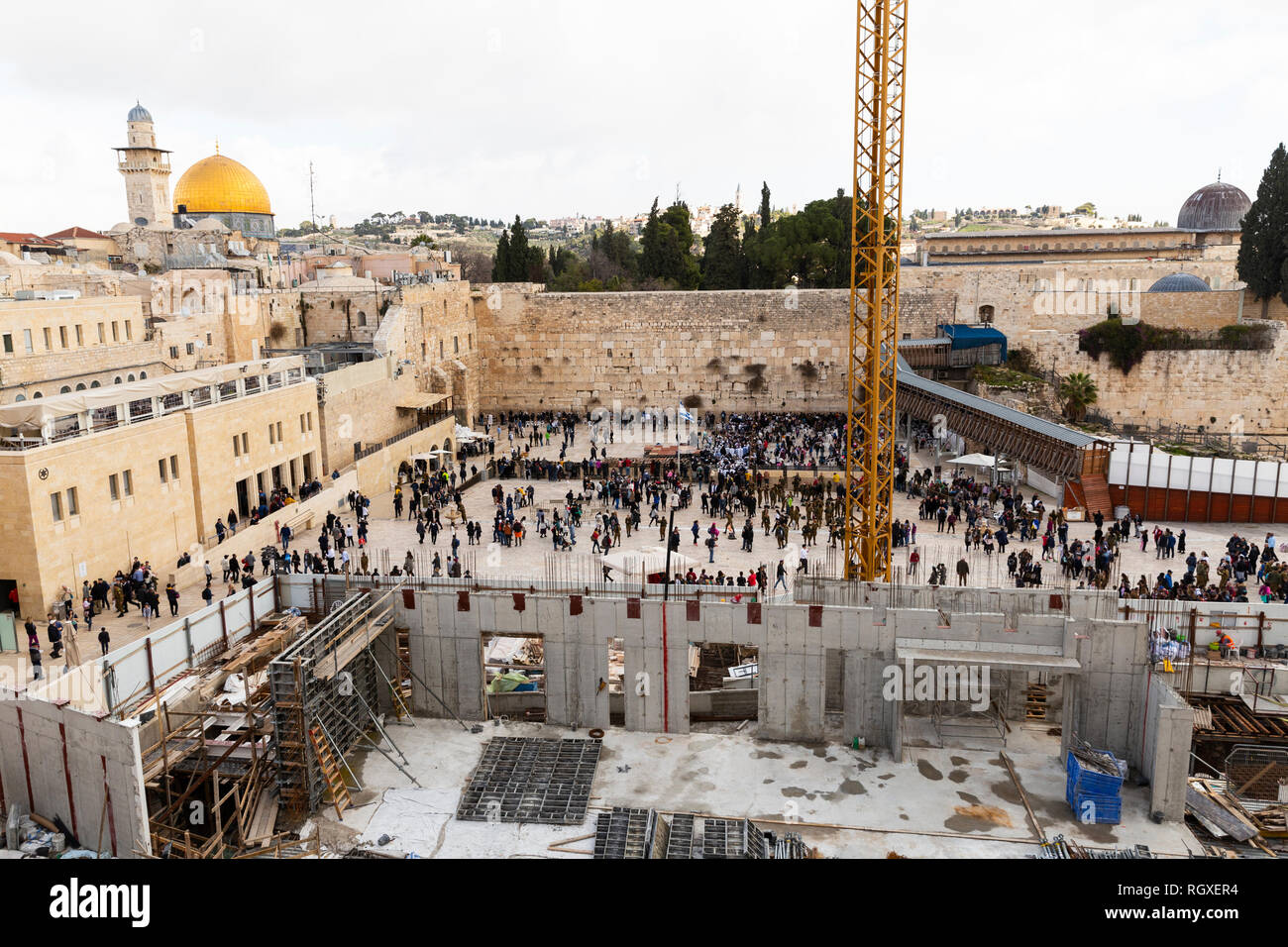 Jerusalem, Israel - 24. Dezember 2018: Erweiterte Ansicht der westlichen Wand oder Klagemauer - die meisten religiösen Ort auf der Welt für das jüdische Volk. Stockfoto