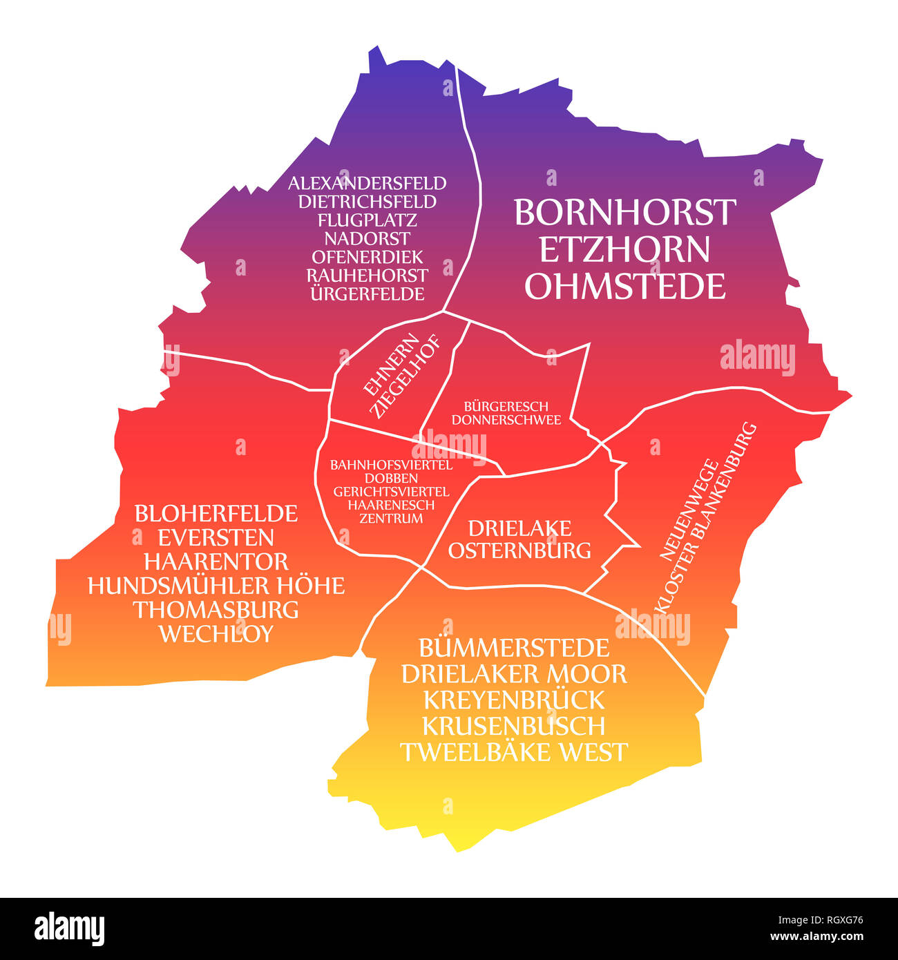 Oldenburg Stadtplan Deutschland DE beschriftet Rainbow farbige Abbildung Stockfoto