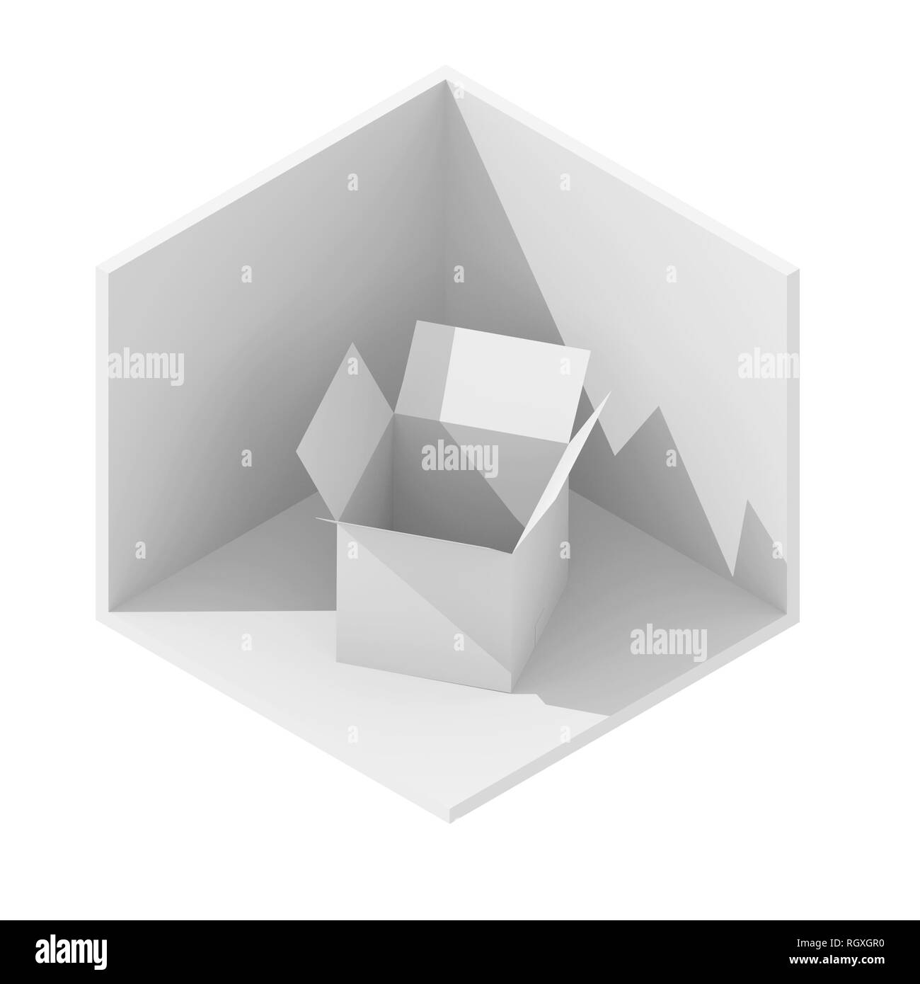 3d-isometrische Darstellung Abbildung: Offene leere Box Stockfoto