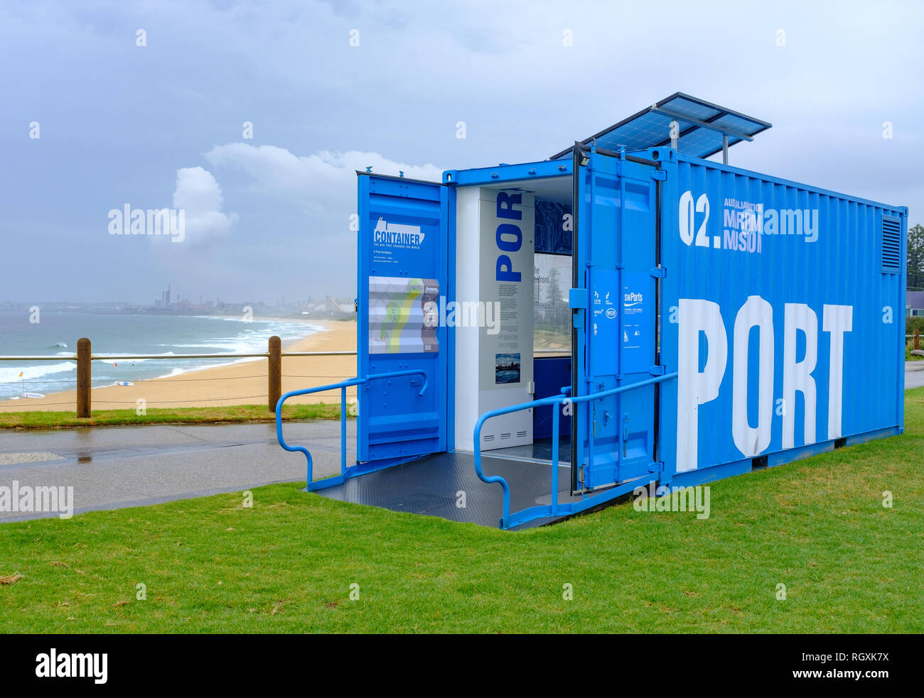 Australian National Maritime Museum und NSW-Ports, Port Shipping Container Spaziergang in Mini museum Teil 6 Shipping Container Museen auf Wollongong, NSW Stockfoto