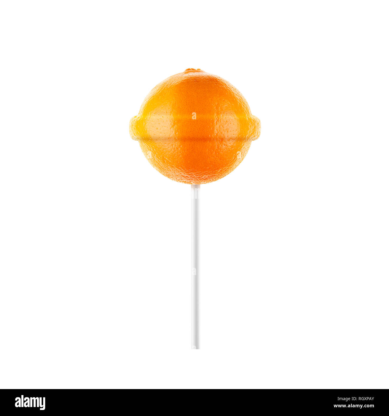 Lollipop orange auf weißem Hintergrund. Kreative candy Idee Stockfoto