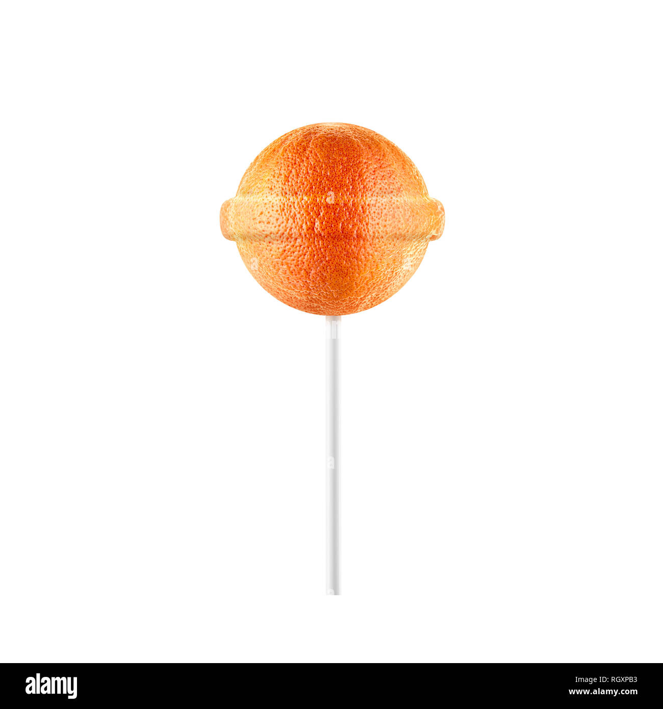 Lollipop Grapefruit auf weißem Hintergrund. Kreative candy Idee Stockfoto