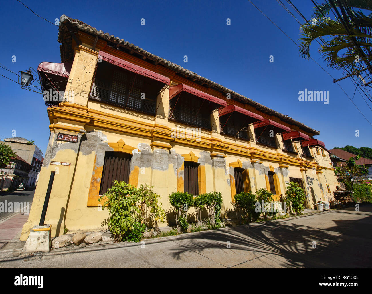 Historische gepflasterten Calle Crisologo, Vigan, Ilocos Sur, Philippinen Stockfoto