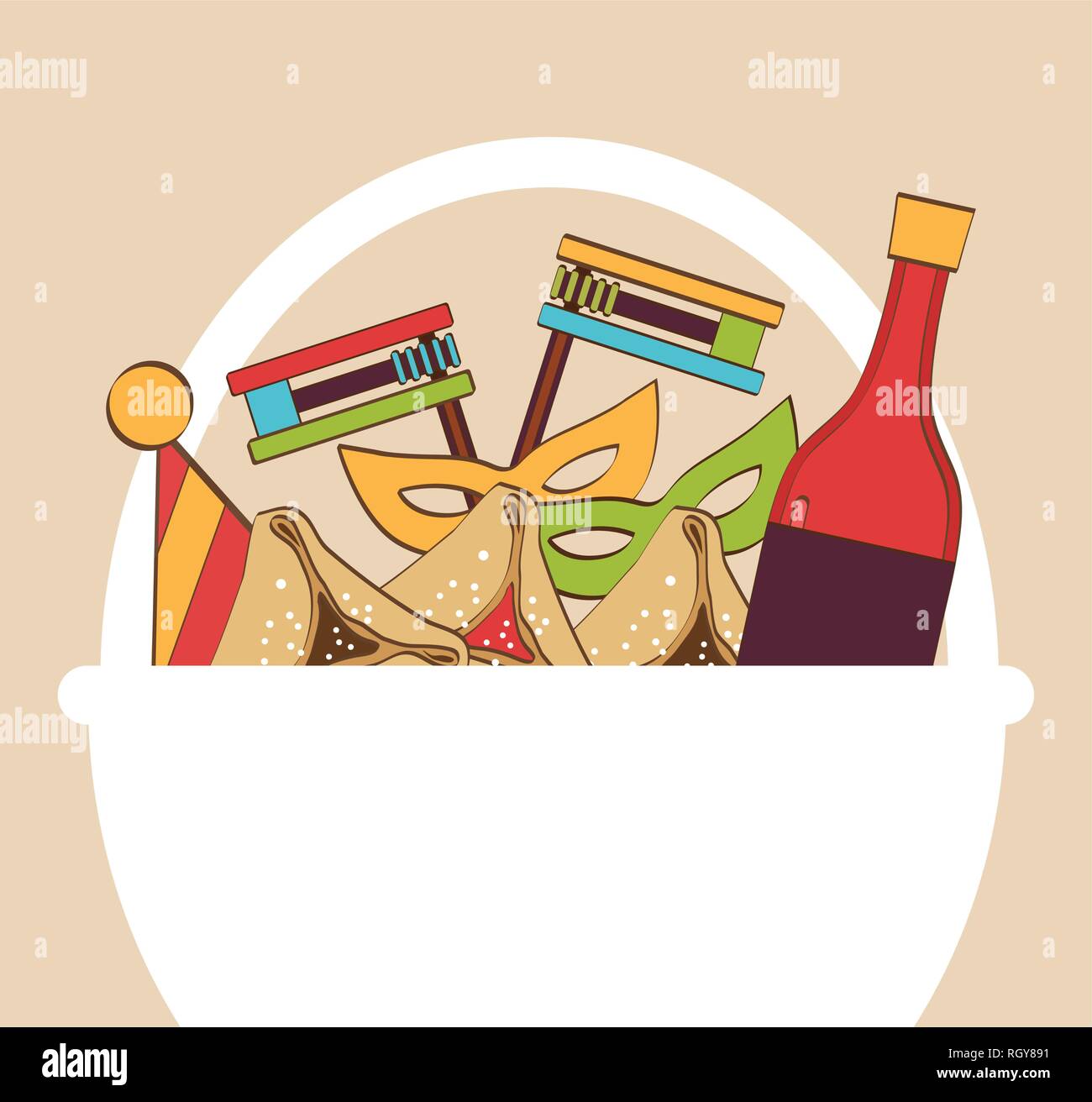 Traditionellen Geschenk Korb für jüdische Feiertag Purim. Vector Illustration Stock Vektor