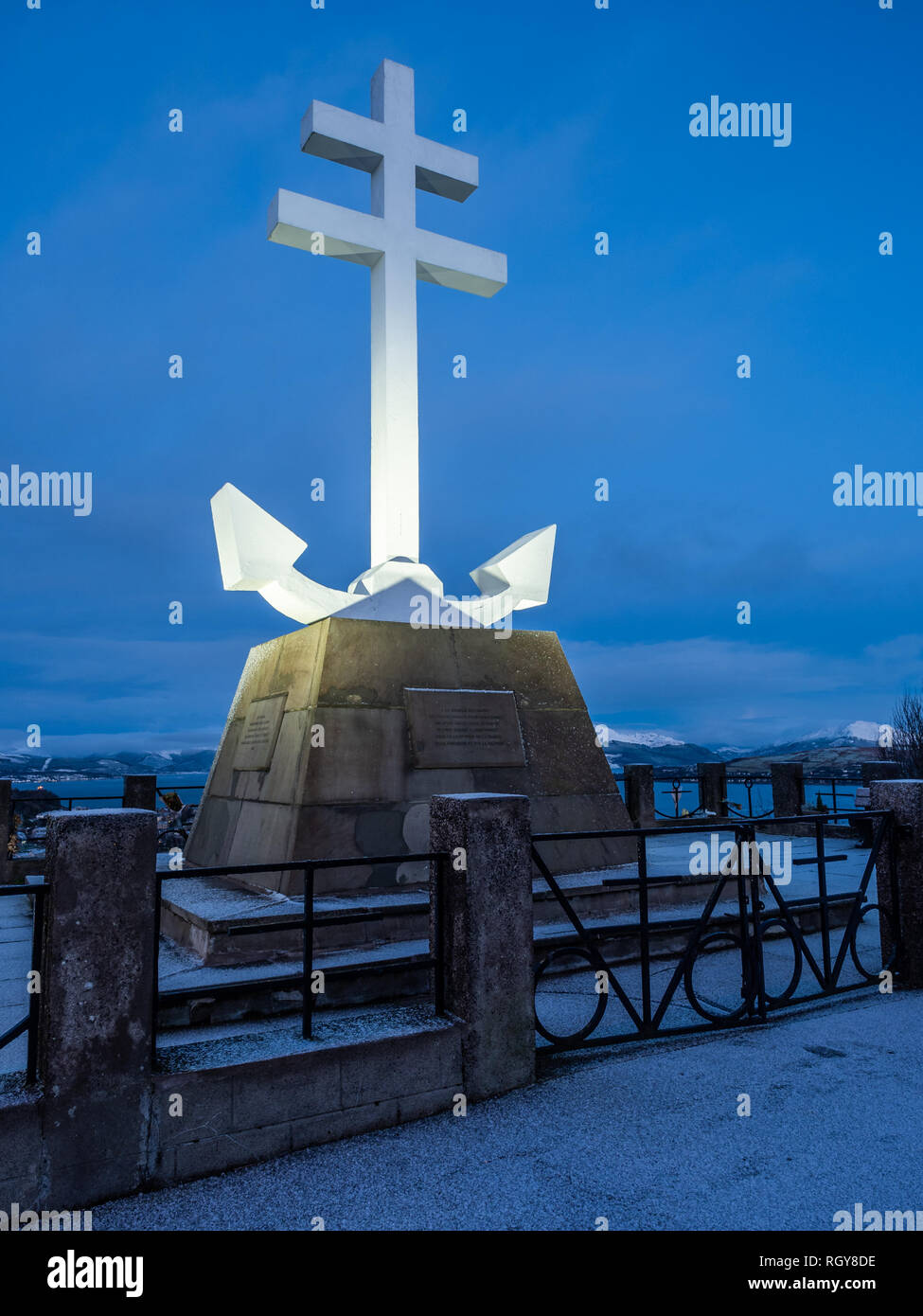 Die Freie Französische Denkmal auf Lyle Hügel in Greenock, in der Form der Lothringer Kreuz kombiniert mit einem Anker. Ein Denkmal für den freien Fren Stockfoto