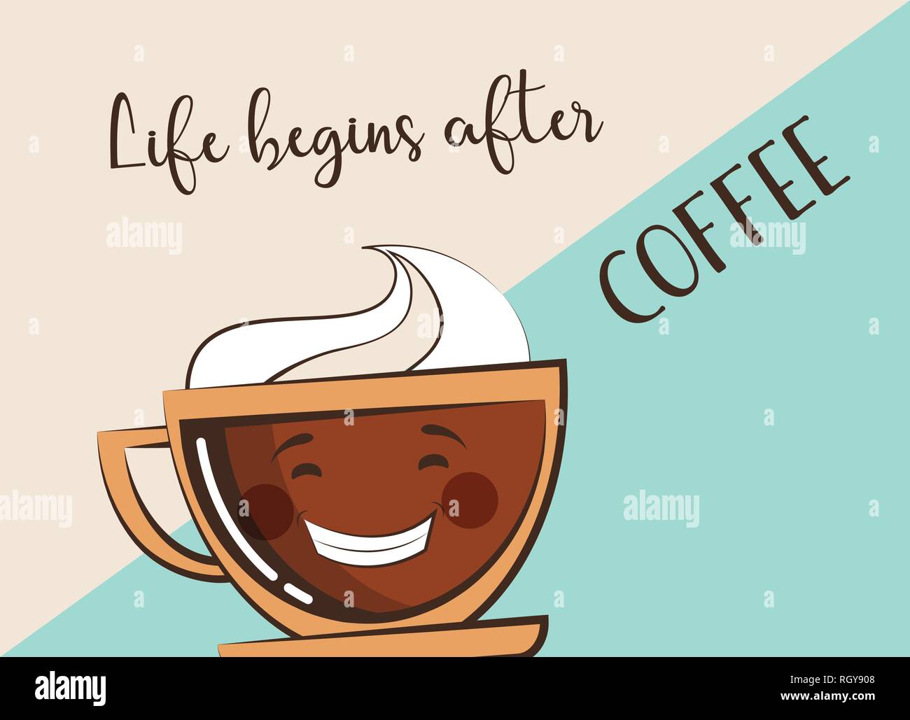 Kaffee emoji Schale mit lustigen Zitat. Vector Illustration Stock Vektor