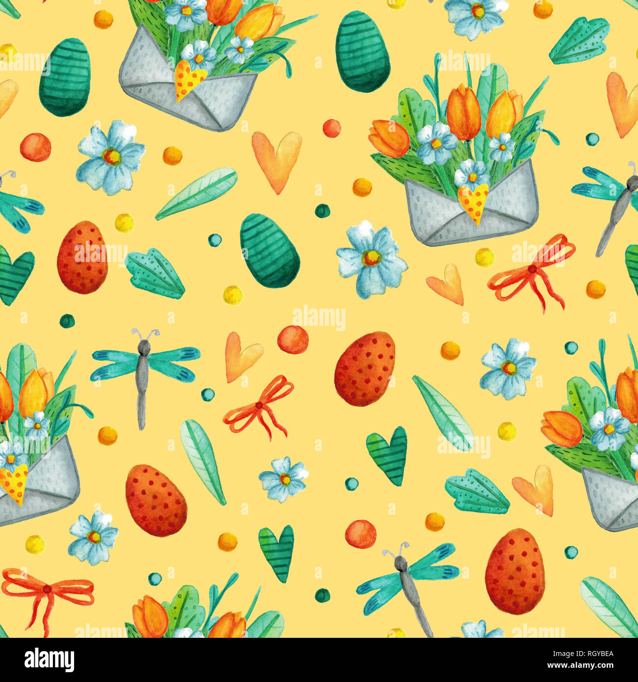 Nahtlose Muster mit niedlichen Ostern aquarell Illustrationen. Stockfoto