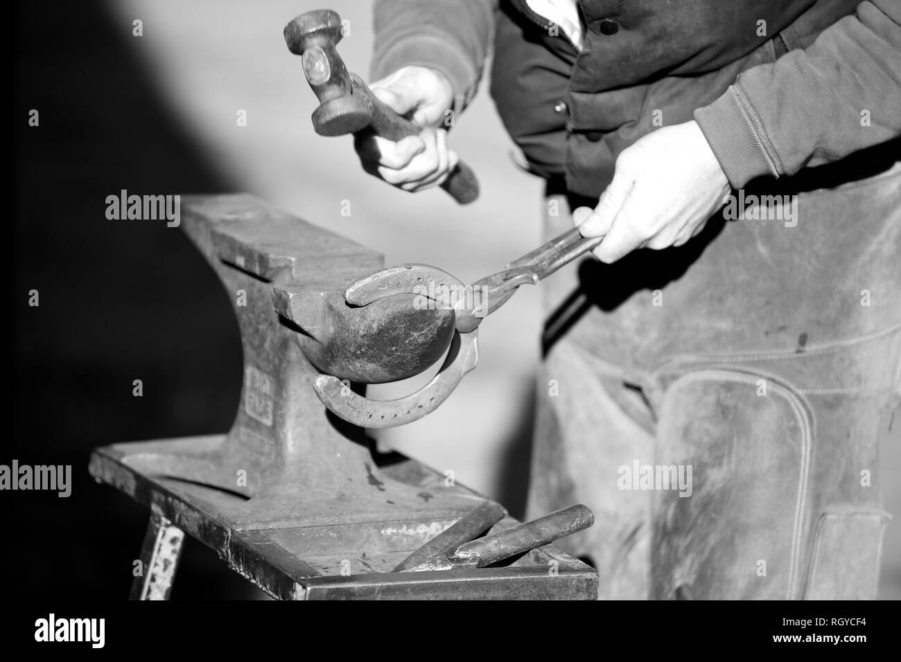 Ein gutes Beispiel für einen landwirtschaftlichen Beruf, ein hufschmied bei der Arbeit shoding ein Pferd. Stockfoto