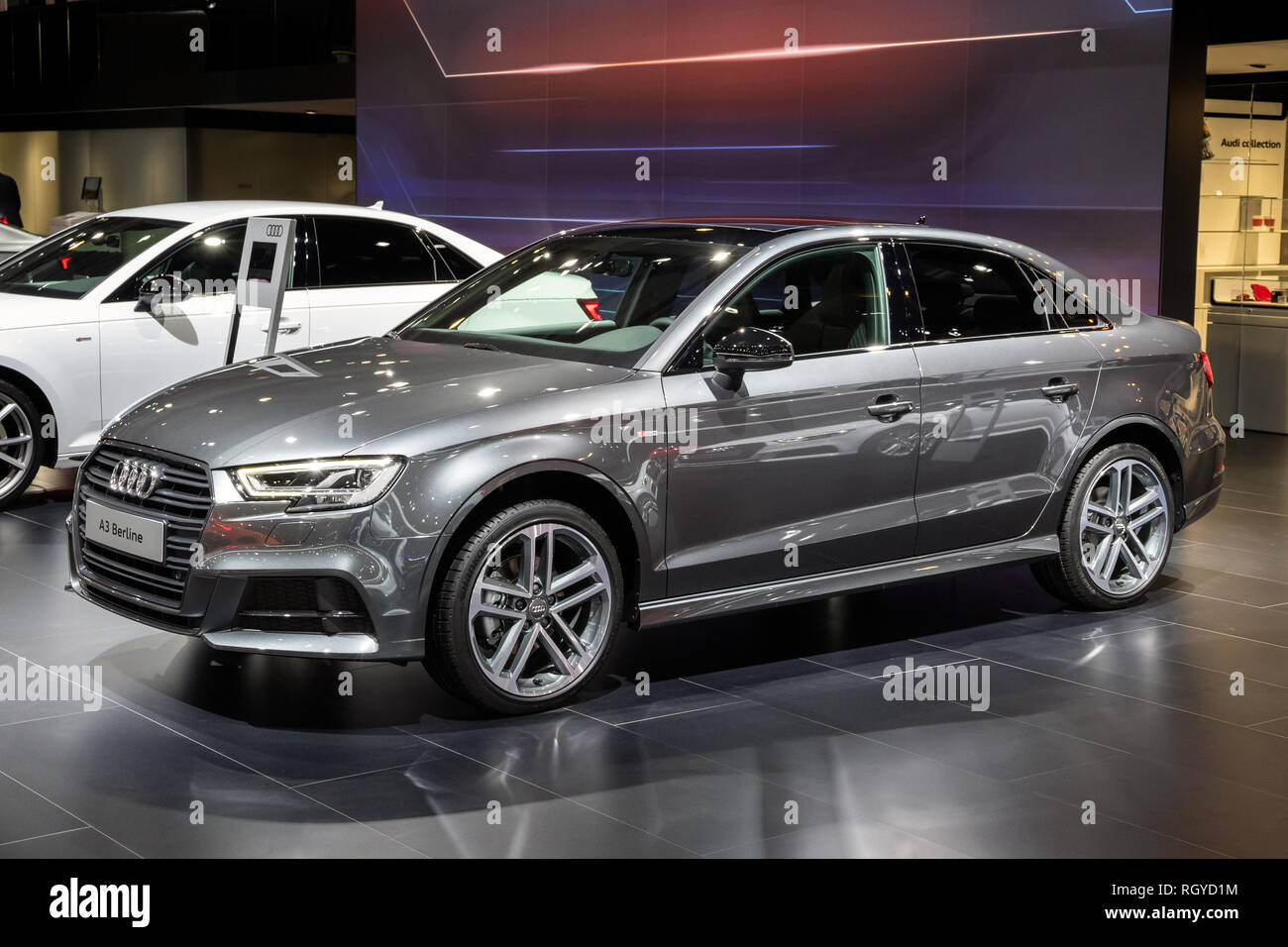 Brüssel - Jan 18, 2019: Audi A3 Berline Auto präsentiert an der 97th Brüsseler Motor Show 2019 Autosalon. Stockfoto