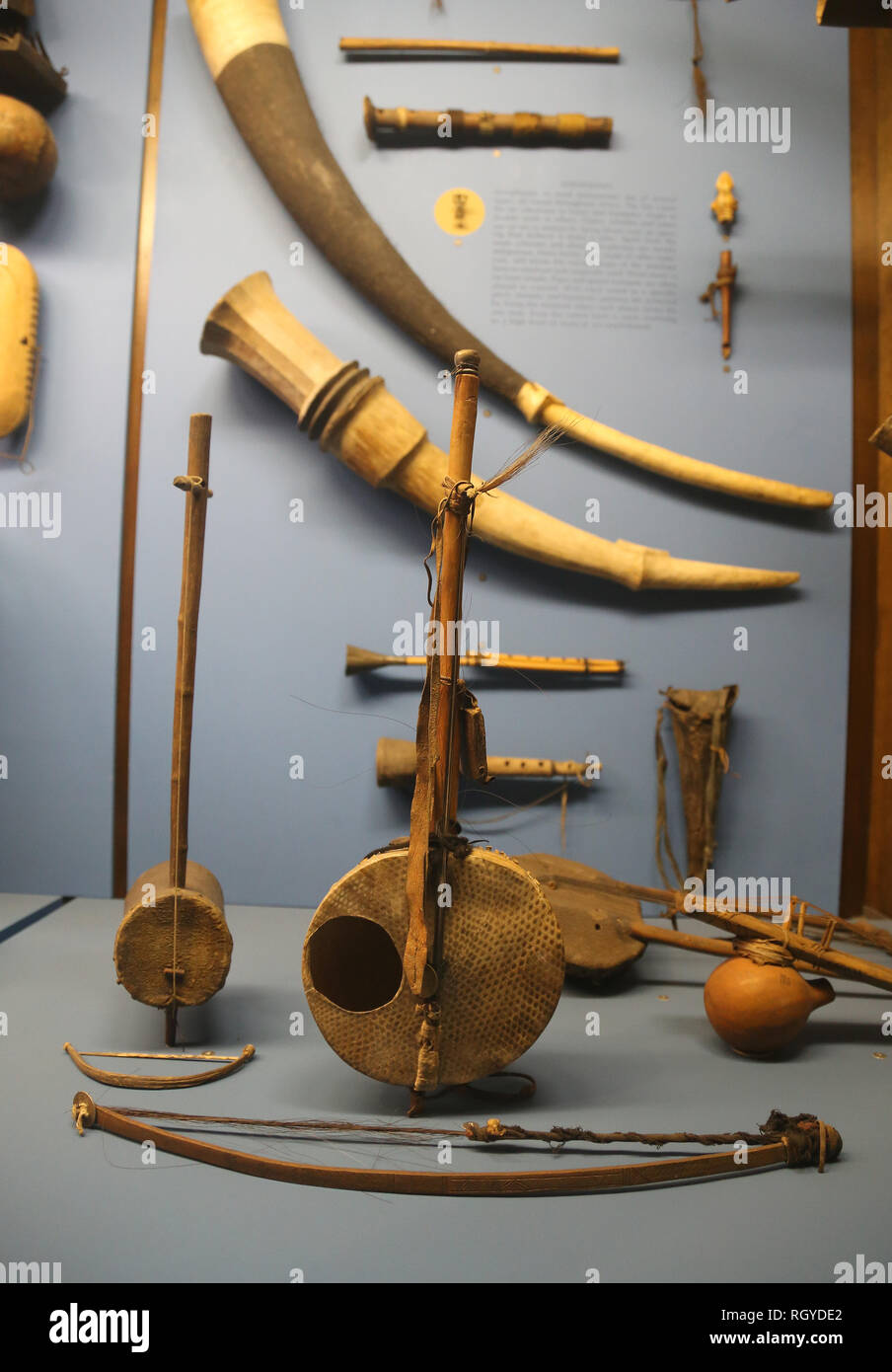 Afrika. Musical Instruments. American Museum of Natural History. New York. Vereinigten Staaten. Stockfoto