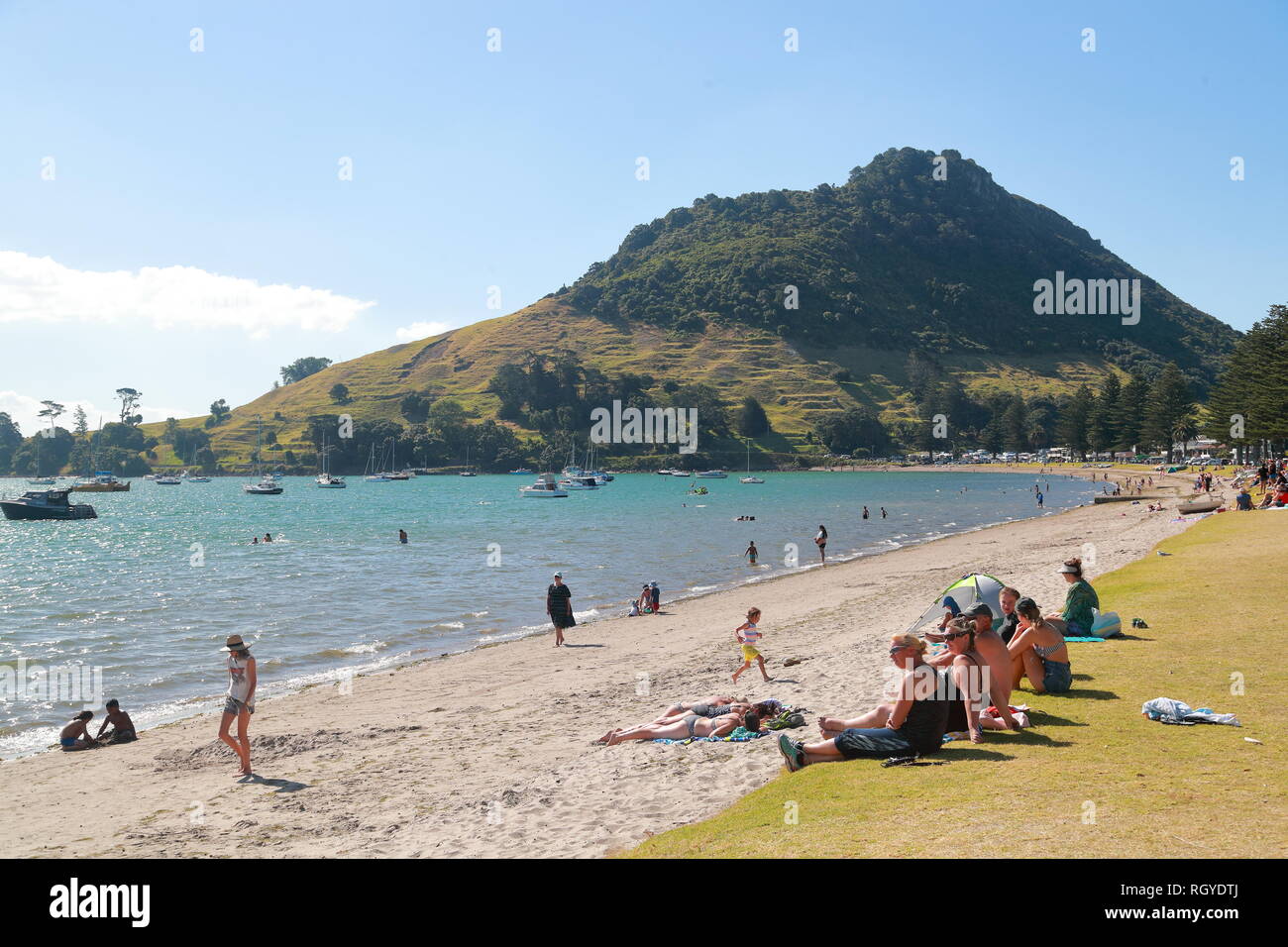 Strand in der Nähe von Mount Maunganui, Tauranga, Neuseeland Stockfoto