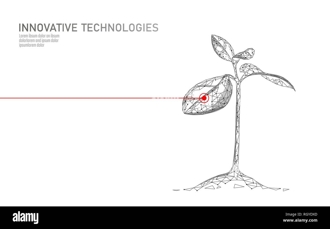 Pflanze sprießen Biotechnologie abstraktes Konzept. 3D-Render Sämling Baum Blätter DNA-Genom engineering Vitamin ergänzen. Medizinische Wissenschaft leben Eco Stock Vektor