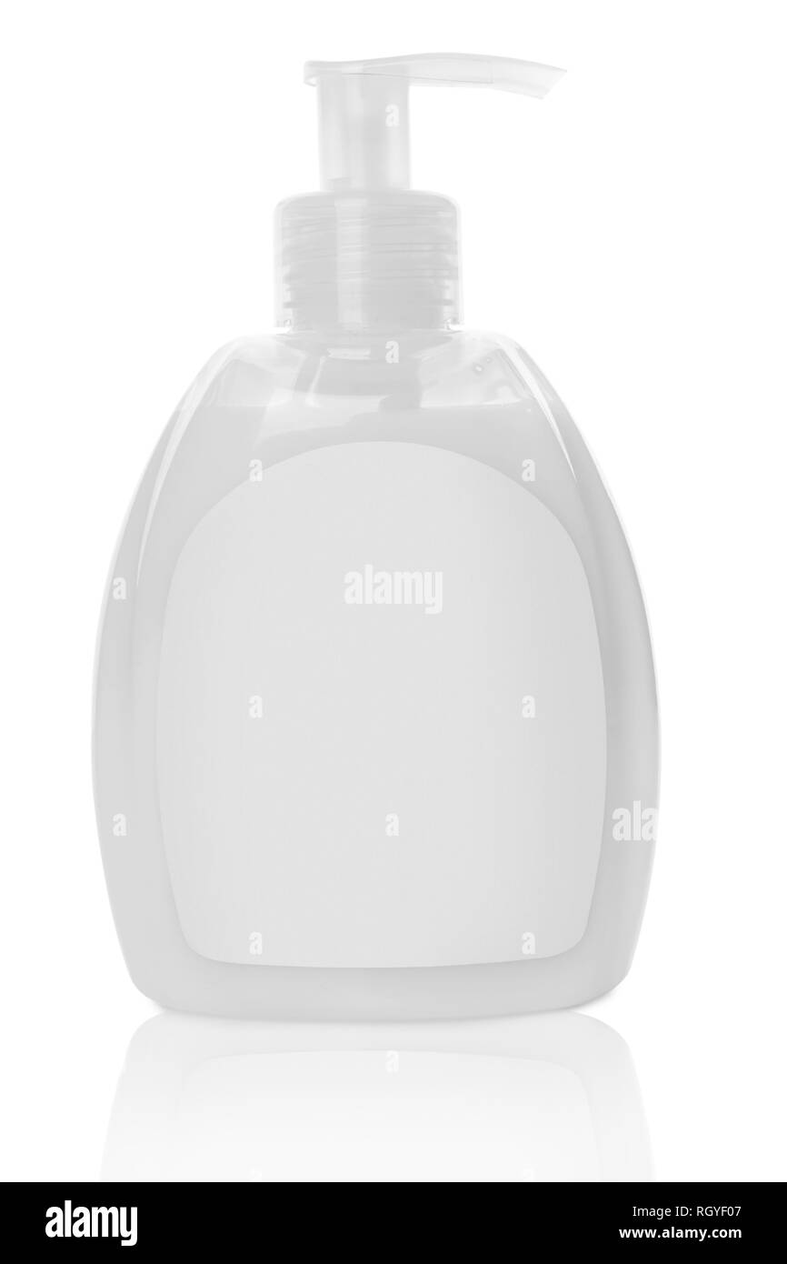 Hand Sanitizer Seifenspender auf weißem Hintergrund Stockfoto