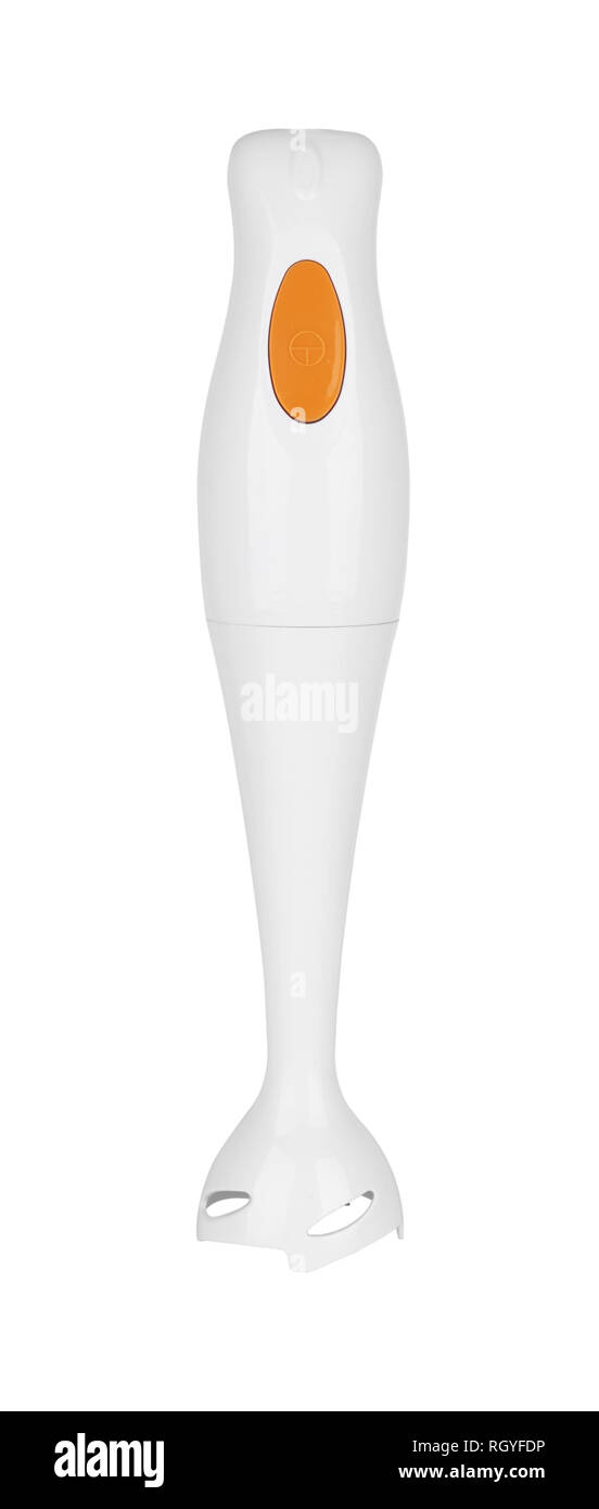 Elektrischer Stabmixer auf weißem Hintergrund Stockfoto