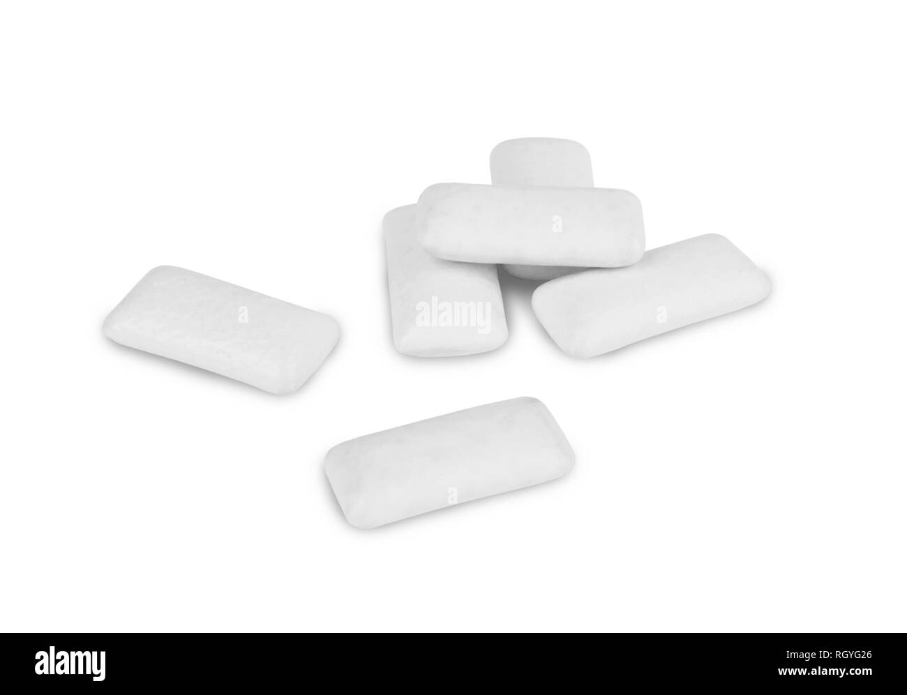 Stücke von weißen Kaugummi auf weißem Hintergrund Stockfoto