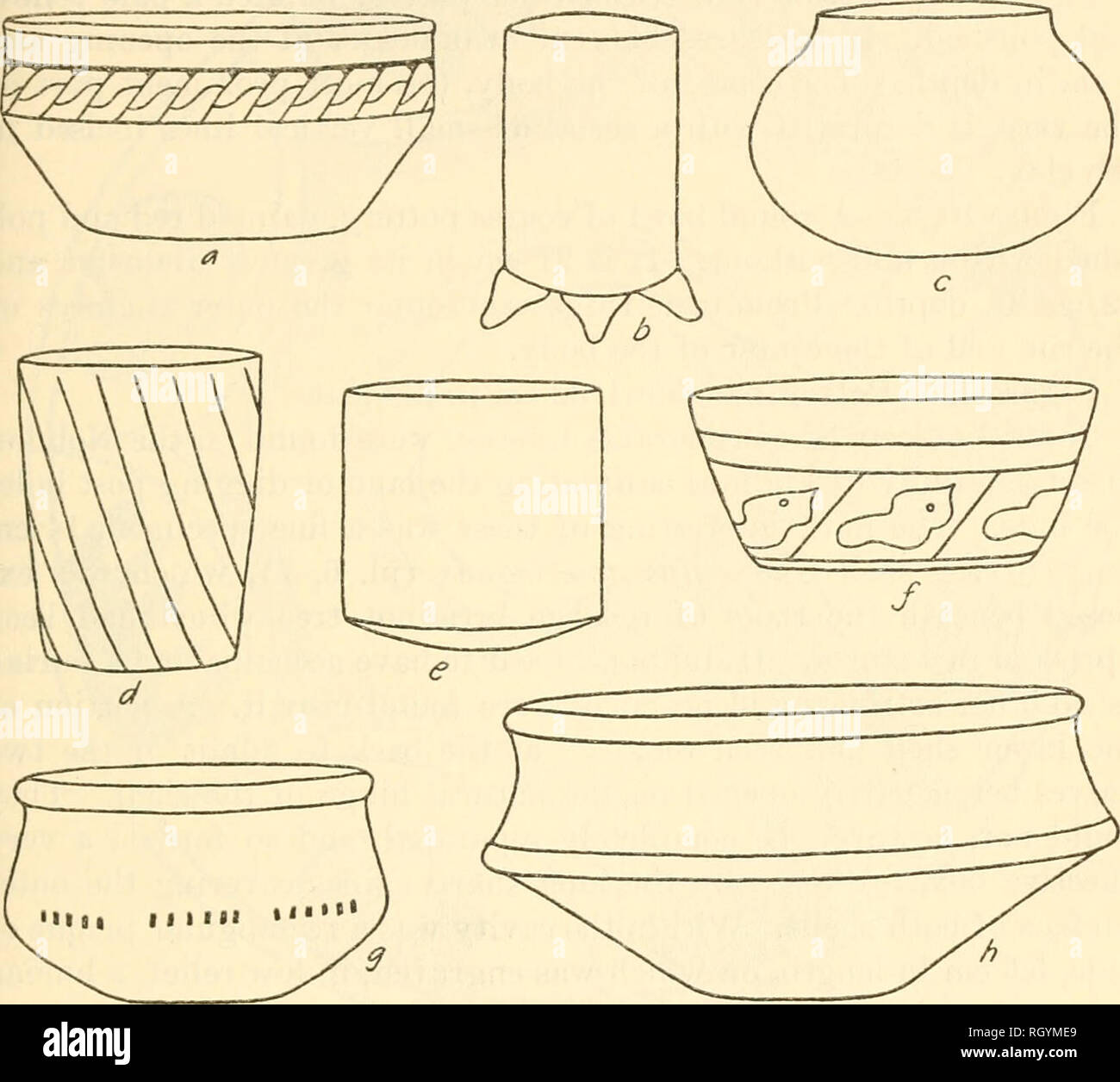 . Bulletin. Ethnologie. Gann] ARCHÄOLOGIE IN Britisch Honduras 51 Platte 10, B.-Alle außergewöhnlich große Schüssel poliert rote Ware steht auf einer niedrigen ringförmige Basis. Es ist 24 cm im größten Durchmesser von 16 cm tief. Abbildung 10, a. - Eine runde Schüssel, 19 cm im Durchmesser von 9 cm in der Tiefe. Es ist extern von einem hellen gelben Zettel und der Innenraum ist rot. Um die Felge ist in Flachrelief eingeschnitten, einem dekorativen Band von geo-metrischen Design.. FiGDRB 10. - Verschiedene Arten von Schiffen aus Hügeln, 26., 27. und 28. Abbildung 10, &Amp; - eine kleine zylindrische Gefäß mit gewölbtem Boden stand-ing Auf drei kurze Beine. Es measur Stockfoto