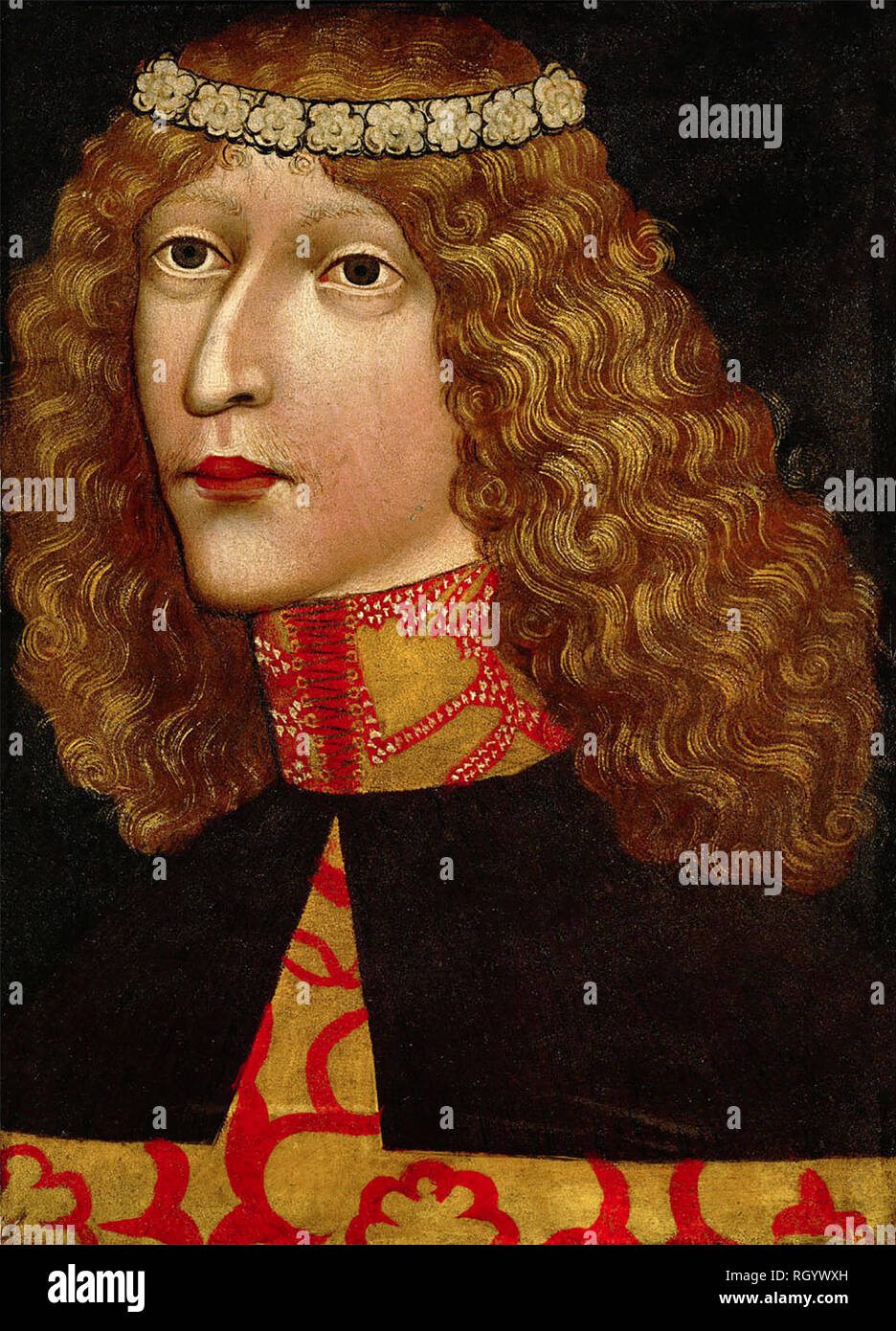 König Ladislaus der Posthume, circa 1457. Ladislaus der Posthume, auch als Ladislaus bekannt, war Herzog von Österreich und König von Ungarn, Kroatien und Böhmen Stockfoto