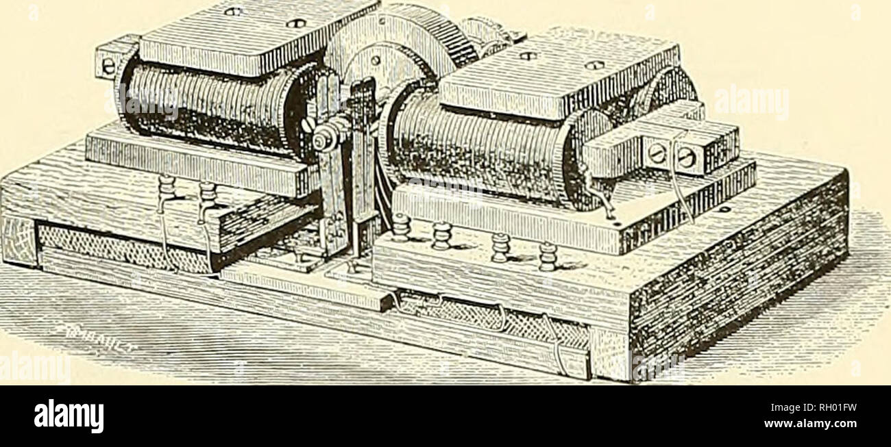 . Bulletin. Wissenschaft. Abbildung 59.- Wheatstone's Dynamo von 1866. Von J. Bagger, elektrische Beleuchtung, London, N.D. (Ca. 1882), Bd. I, S. 137. ist magnetisch gesättigt und keine weitere Zunahme der Aktuelle ist an dieser bestimmten Drehzahl des Rotors möglich. Die markanten Begriff "dynamo-elektrische Maschine", im Gegensatz zu den üblichen Begriff "magneto-elektrischen Maschine, "war zu dieser neuen Art von Generator von Werner Siemens in seiner Ansage angewendet. Abbildung 60.- Varley das dynamo von 1866. Von J. Bagger, elektrische Beleuchtung, London, N.D. (Ca. 1882), Bd. I, S. 138.. Bitte nicht Stockfoto