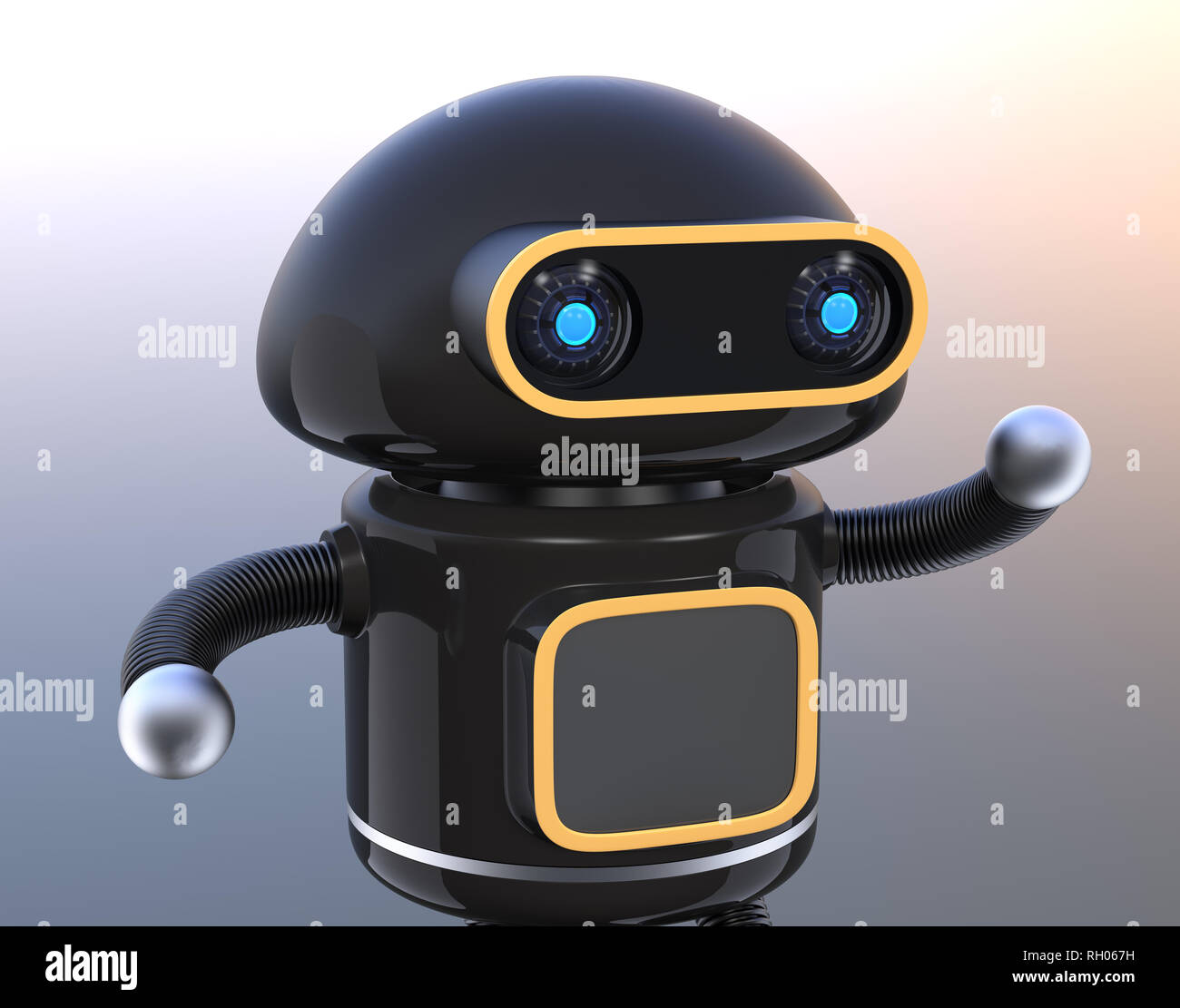 Cute schwarz Roboter seine Hände auf farbverlauf Hintergrund isoliert. 3D-Bild. Stockfoto