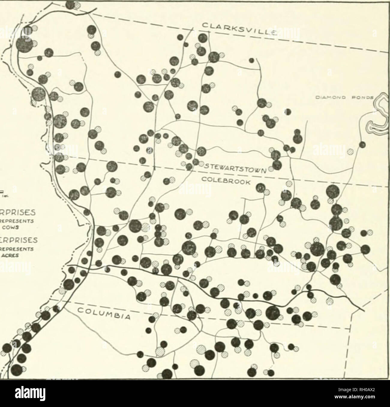 . Bulletin. Landwirtschaft - New Hampshire. Universität von New Hampshire [Sta. Bull. 322 J I DAIBY UNTERNEHMEN I POT/iTO unternehmen Größe oder ciacLC QtPQistun NUHK *oder* ca £ S. Abbildung 2. Karte der Gegend studiert mit der Position der Molkerei und Kartoffel unternehmen. NOOf MCRDS 70 60 50 40 30 20 10 y MO. Der HtAOS INSGESAMT AR £ EIN MO der Herden, die=38 FABMS STUOICD Lilla 1-5 6-K) 11-13 (620 21,23 2 € iO3 i35 36-40 4J-45 46 S9 51-55 SIZ € H € RD (NUMAER. Der armaturenwand * Abbildung 3. Verteilung der Milchkuhbestände nach Größe. Der Balken zeigt die Anzahl im gesamten Bereich; der schwarze Teil, die Zahl in der 38 Betriebe Stockfoto