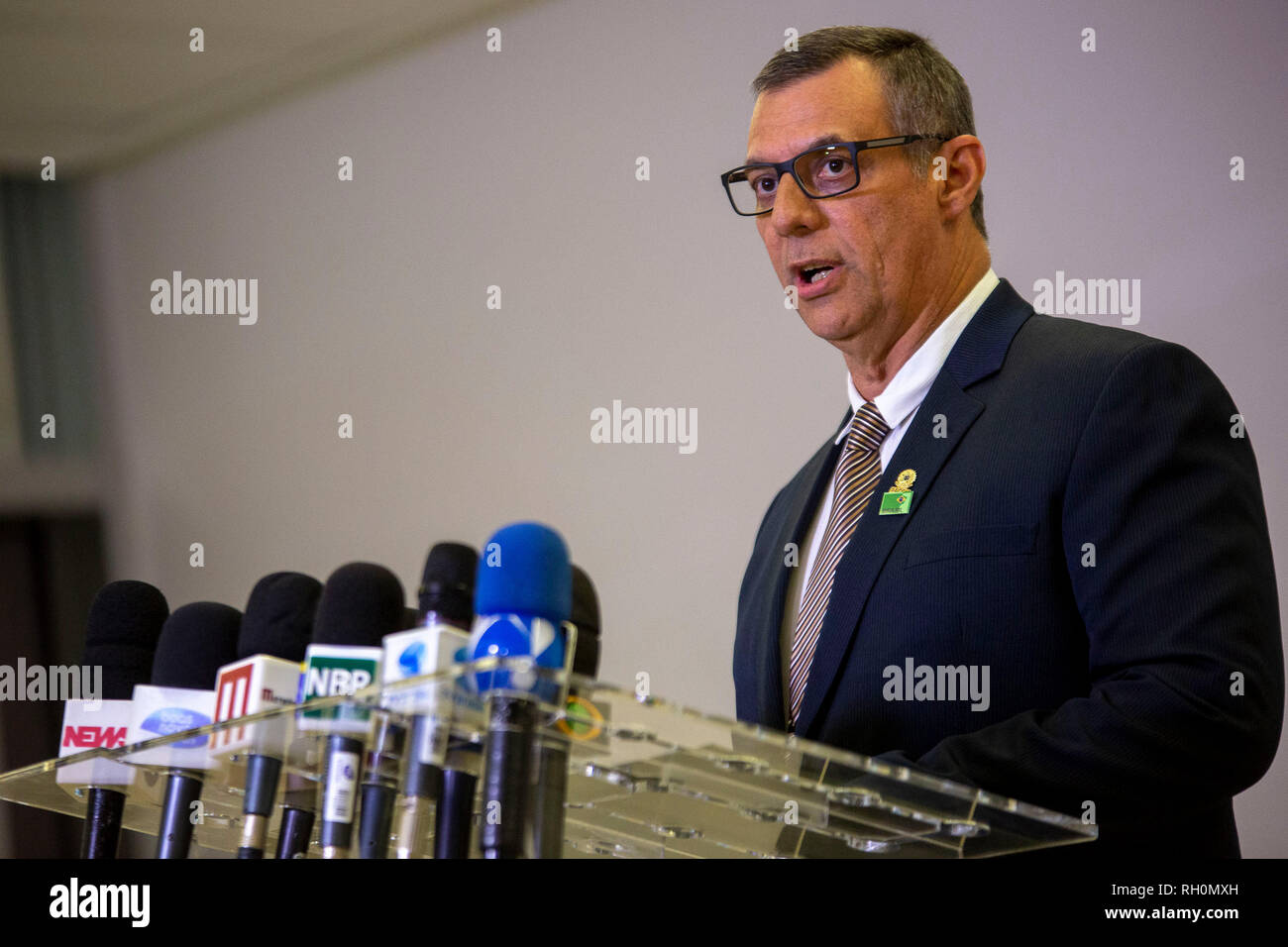 SP - Sao Paulo - 01/31/2019 - Porta Voz da Presiencia inforamoces auf Jair Bolsonaro - Die Stimme der Präsidentschaft der Republik, allgemeine Otavio Santana Do Rego Barros, gibt Informationen über den Gesundheitszustand des Präsidenten Jair Bolsonaro, Wer ist Wer war Albert Einstein Krankenhaus im südlichen Teil der Stadt Sao Paulo zugelassen nach der Chirurgie am vergangenen Montag ein colostomybeutel, der im September letzten Jahres eingestellt wurde, nachdem er ein Messer Angriff in seinem Wahlkampf in der Stadt Sao Paulo zu entfernen. Juiz de Fora, Minas Gerais. Foto: Suamy Beydoun/AGIF Stockfoto