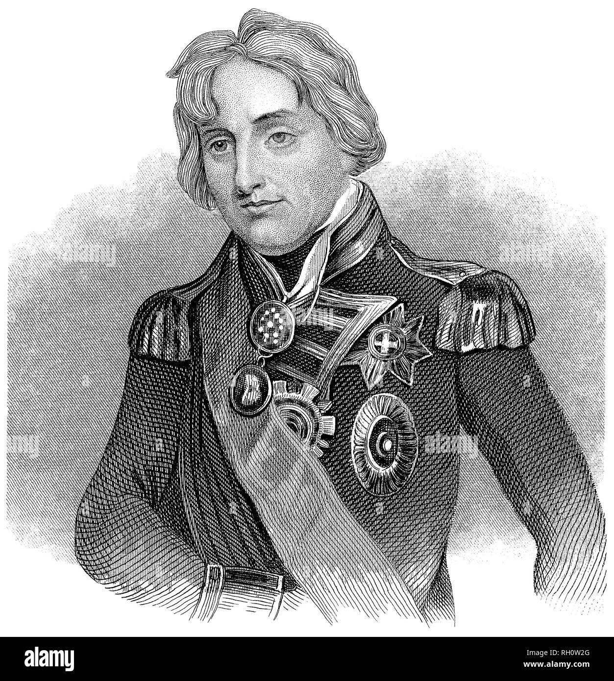 1853 Gravur von Vice Admiral Lord Horatio Nelson. Stockfoto