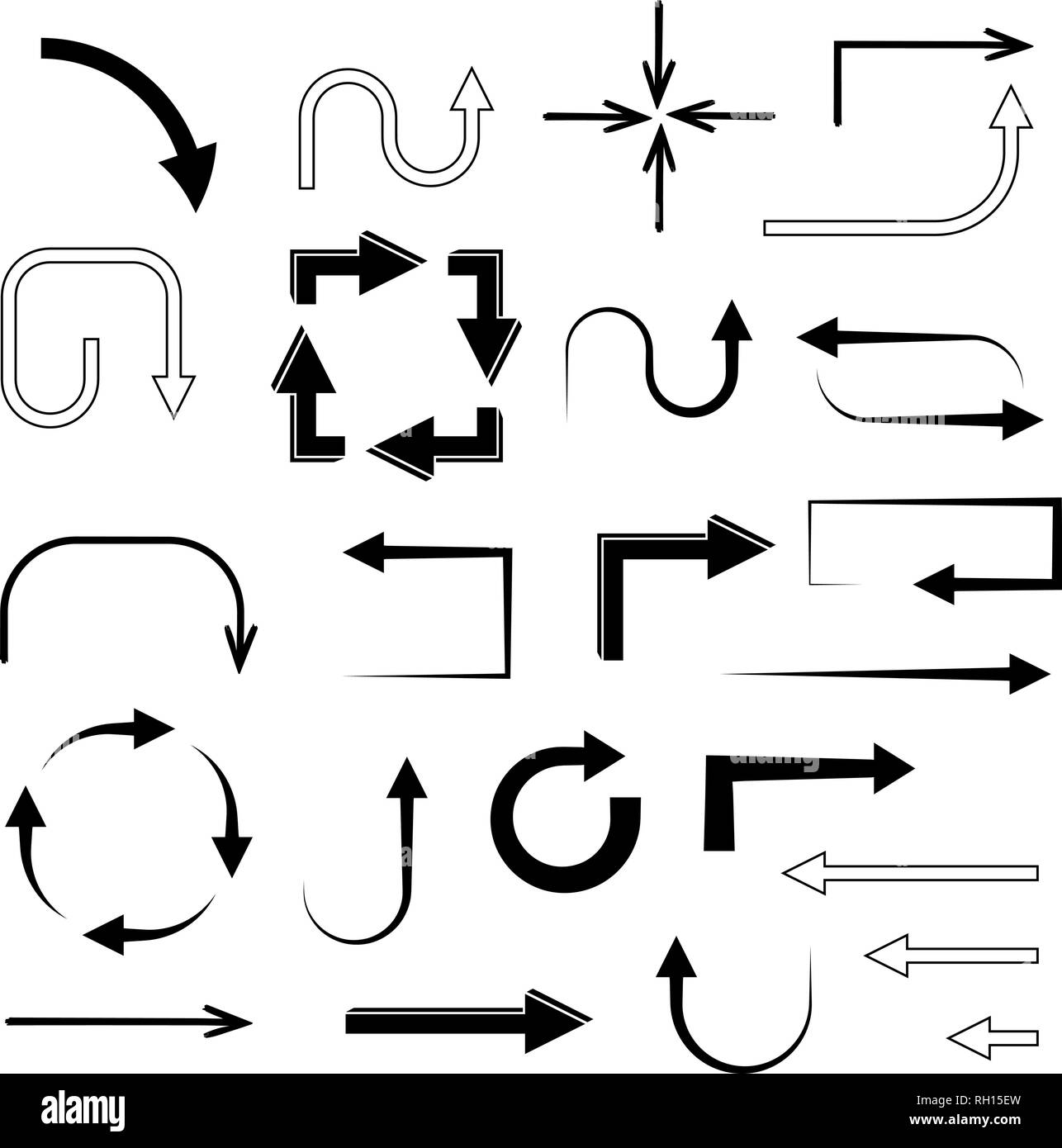 Schwarze Pfeile. Satz flacher Symbole Stock Vektor