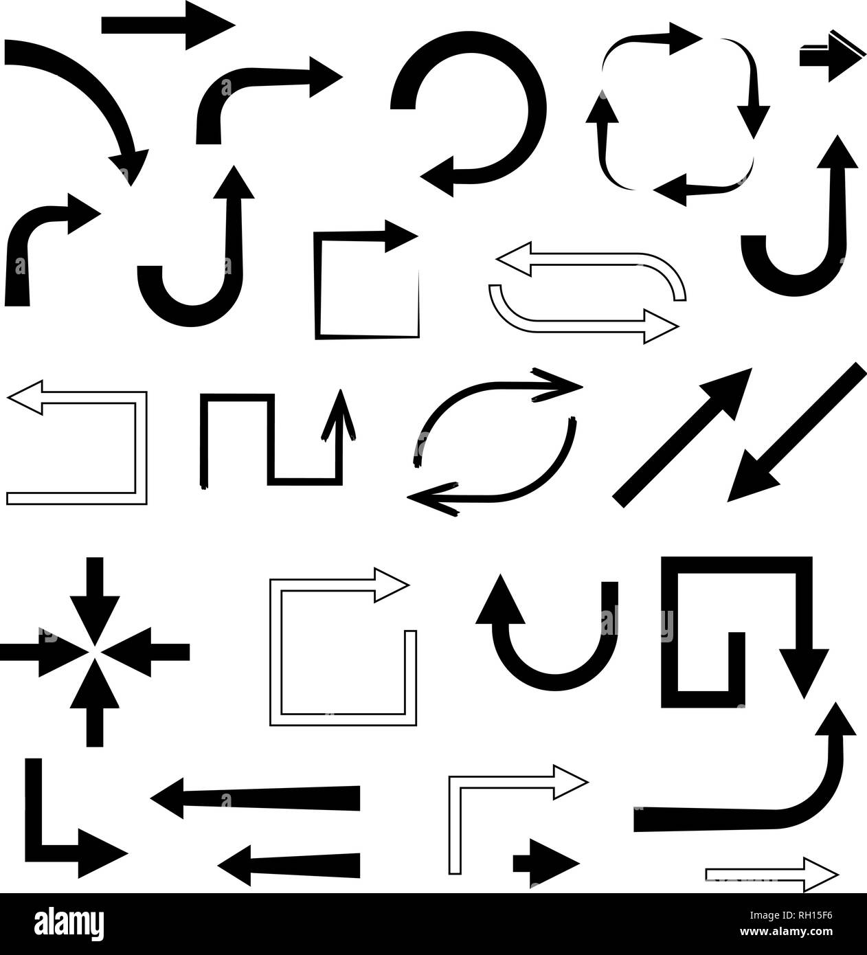 Schwarze Pfeile. Satz flacher Symbole Stock Vektor