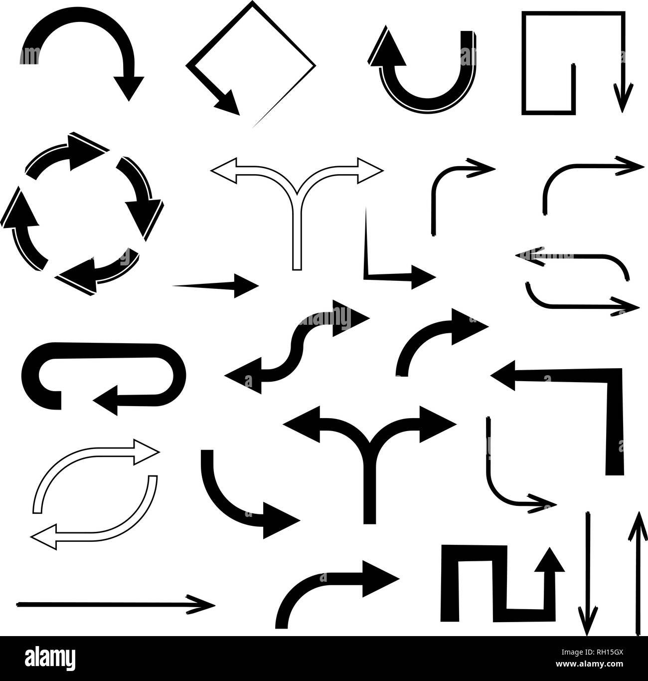 Schwarze Pfeile. Satz flacher Symbole Stock Vektor