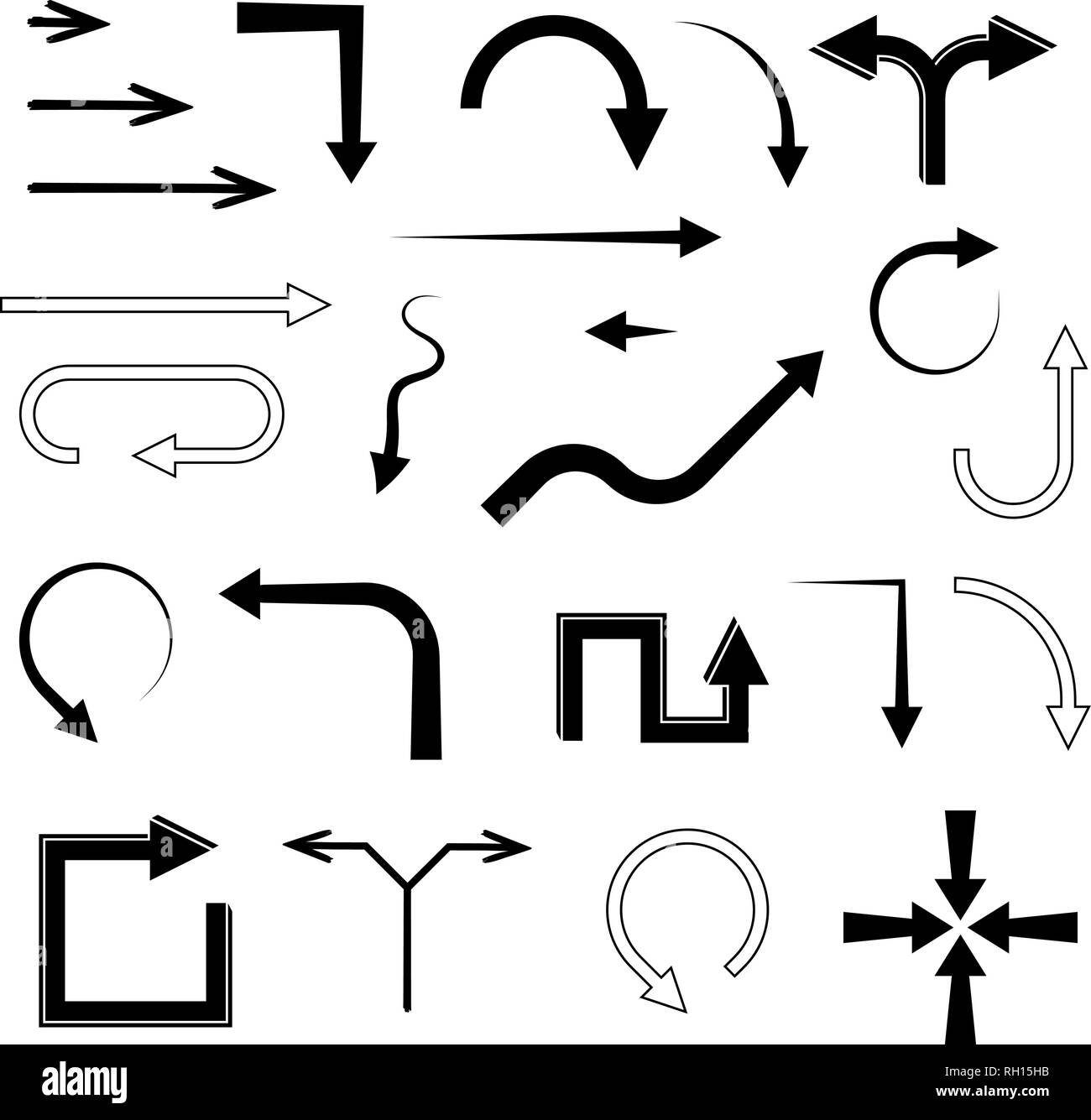 Schwarze Pfeile. Satz flacher Symbole Stock Vektor