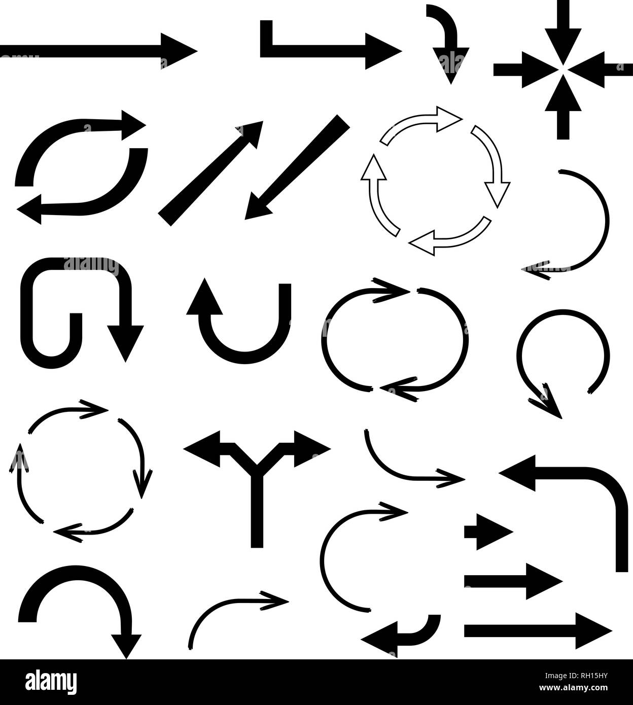 Schwarze Pfeile. Satz flacher Symbole Stock Vektor