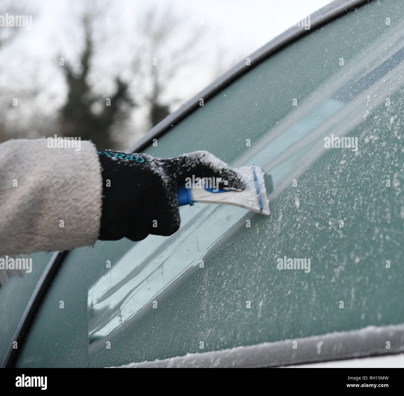 Eine Frau Kratzer ein Fenster Frost von ihrem Auto in Peterborough zu  entfernen, nachdem das Vereinigte Königreich seine kälteste Nacht des  Winters hatten so weit wie der kälteeinbruch weiterhin eisigen Bedingungen  über