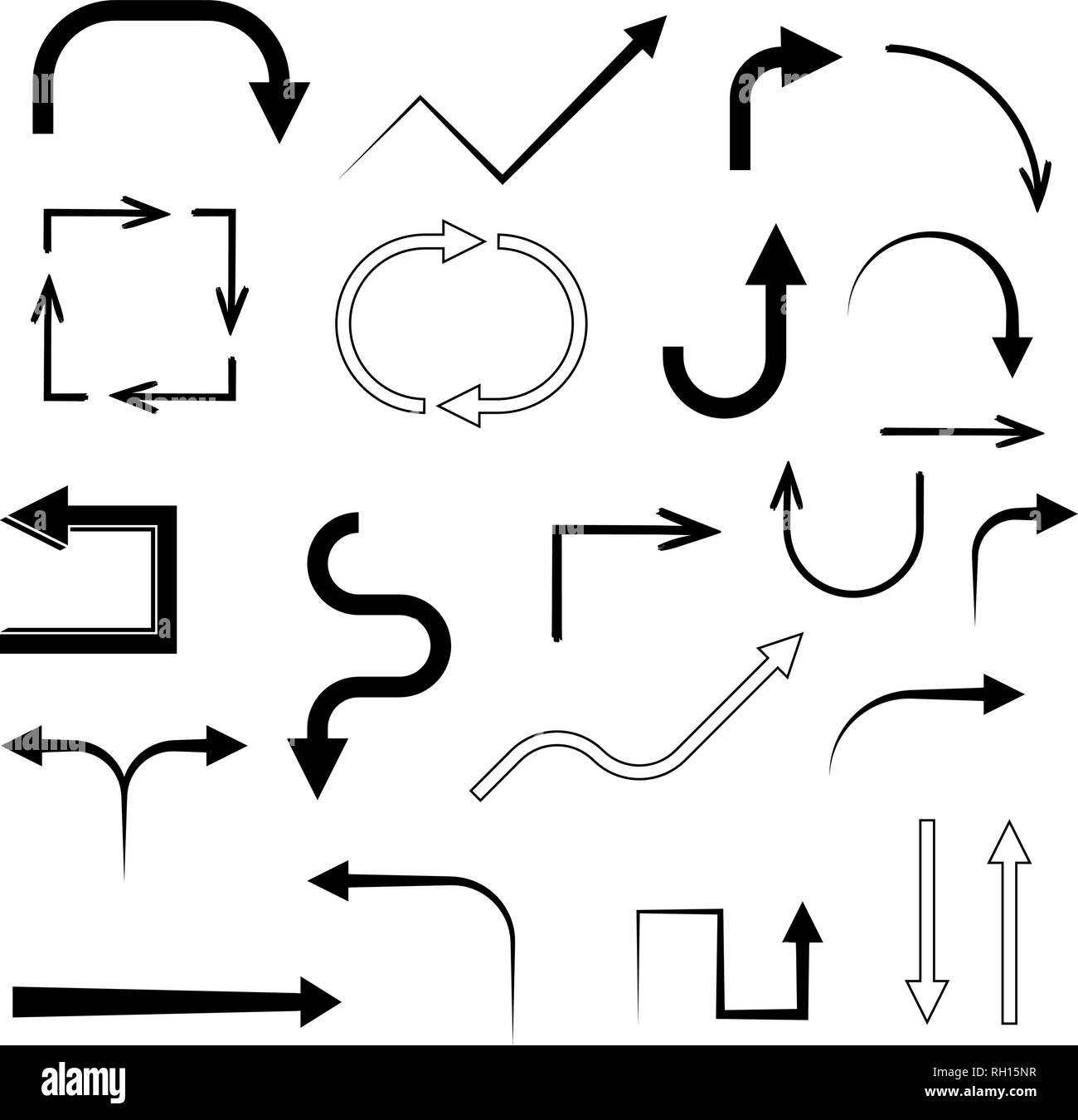 Schwarze Pfeile. Satz flacher Symbole Stock Vektor