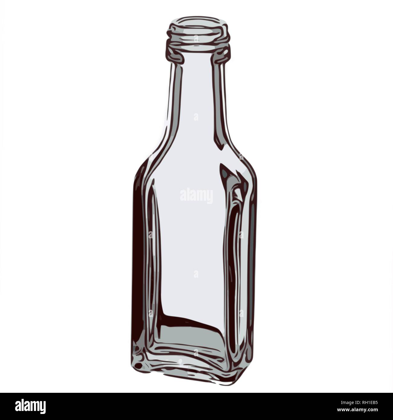 Leere eckige Flasche, einfarbig Skizze, Vektor, Abbildung Stock Vektor