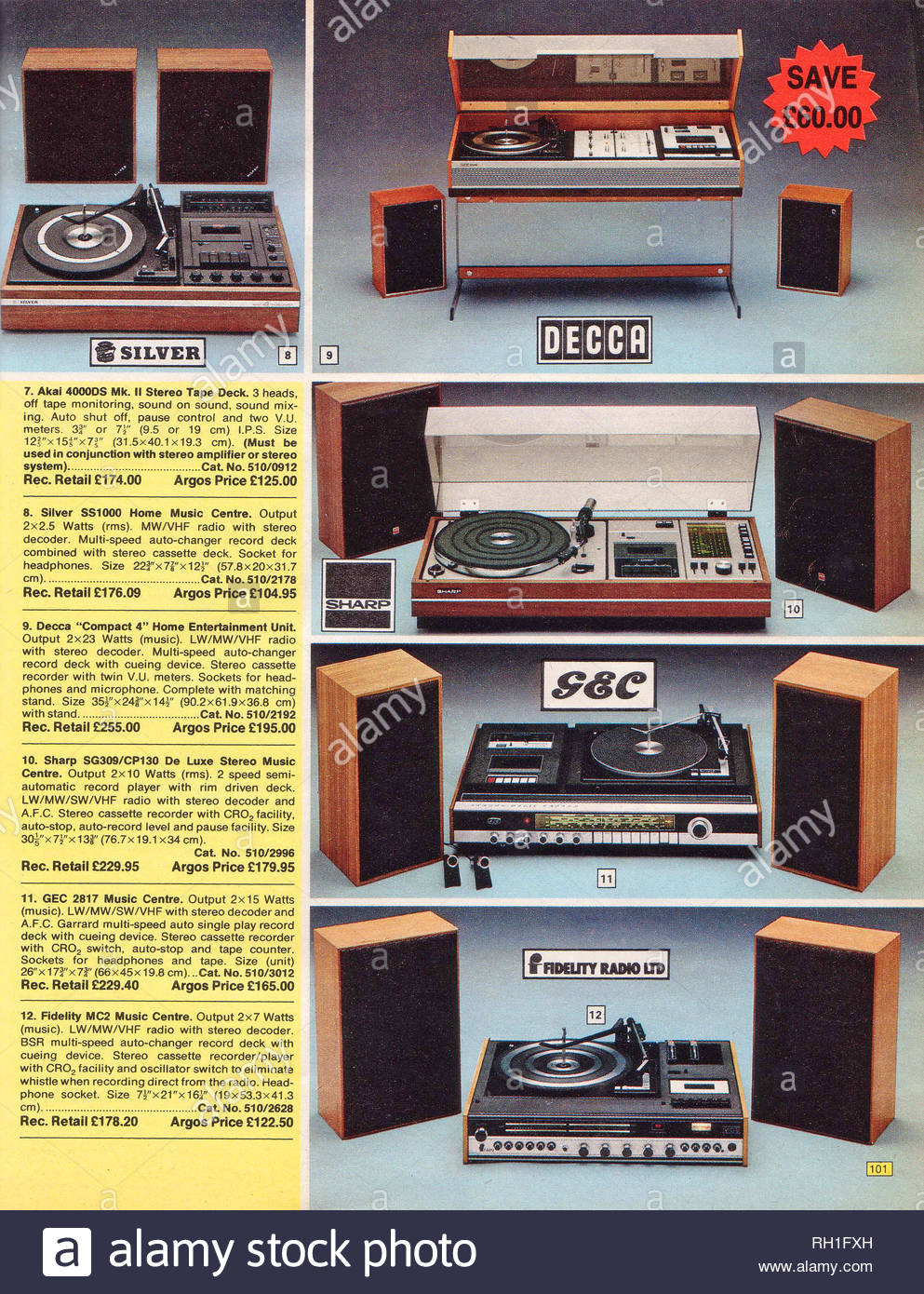 Vintage Music Center, Argos Katalog von 1976 Stockfoto