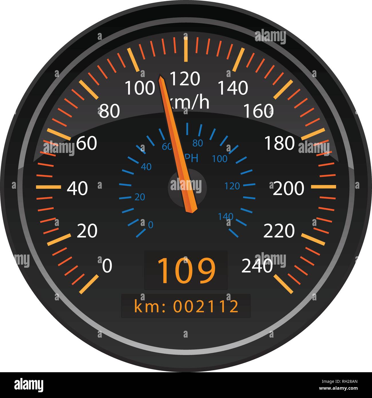 Km/h Kilometer pro Stunde Tacho Kilometeranzeige Automotive Dashboard Manometer Vector Illustration Stock Vektor